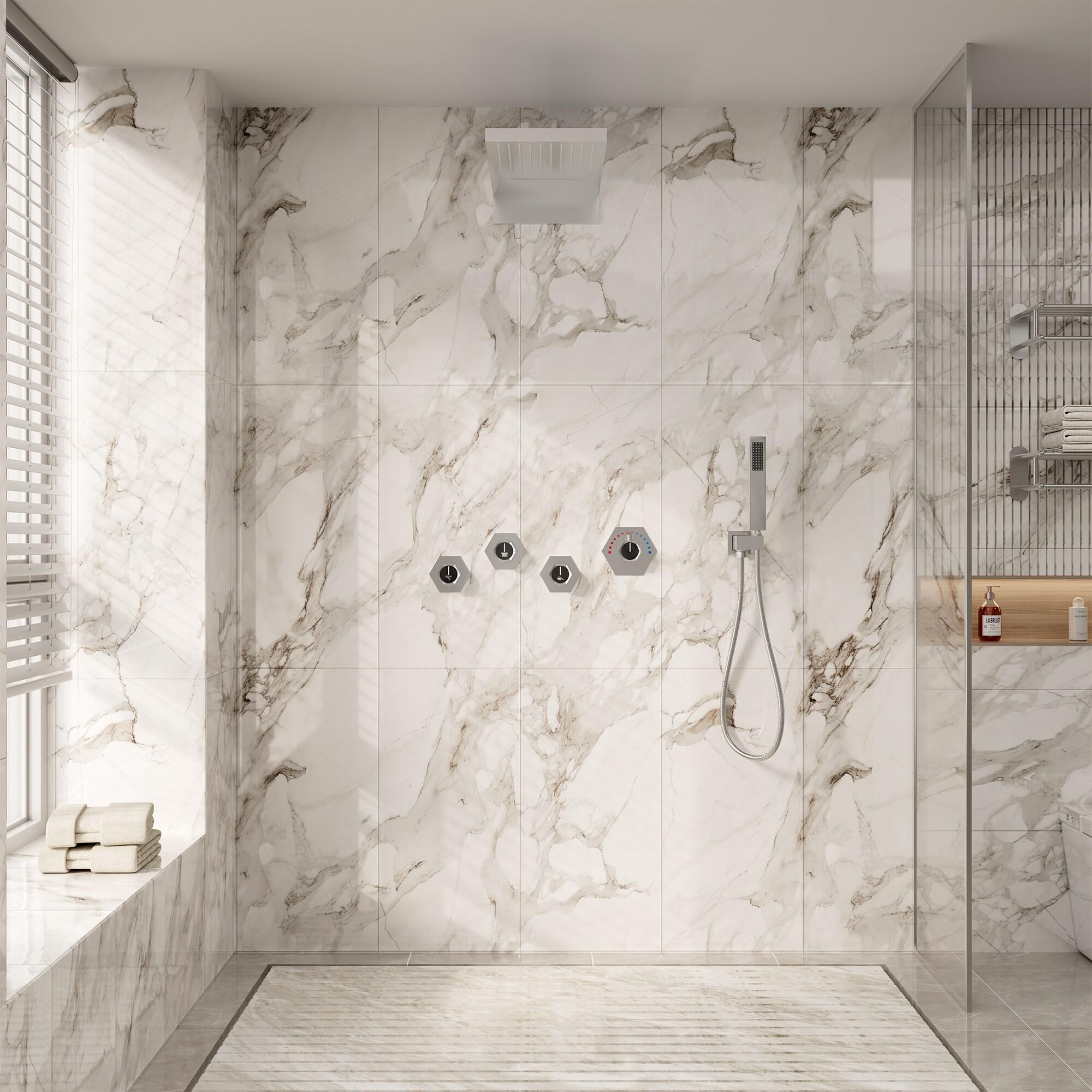 22" Wall-Mount LED Bluetooth Music Thermostatic Rainfall Complete Shower System with Rough in-Valve