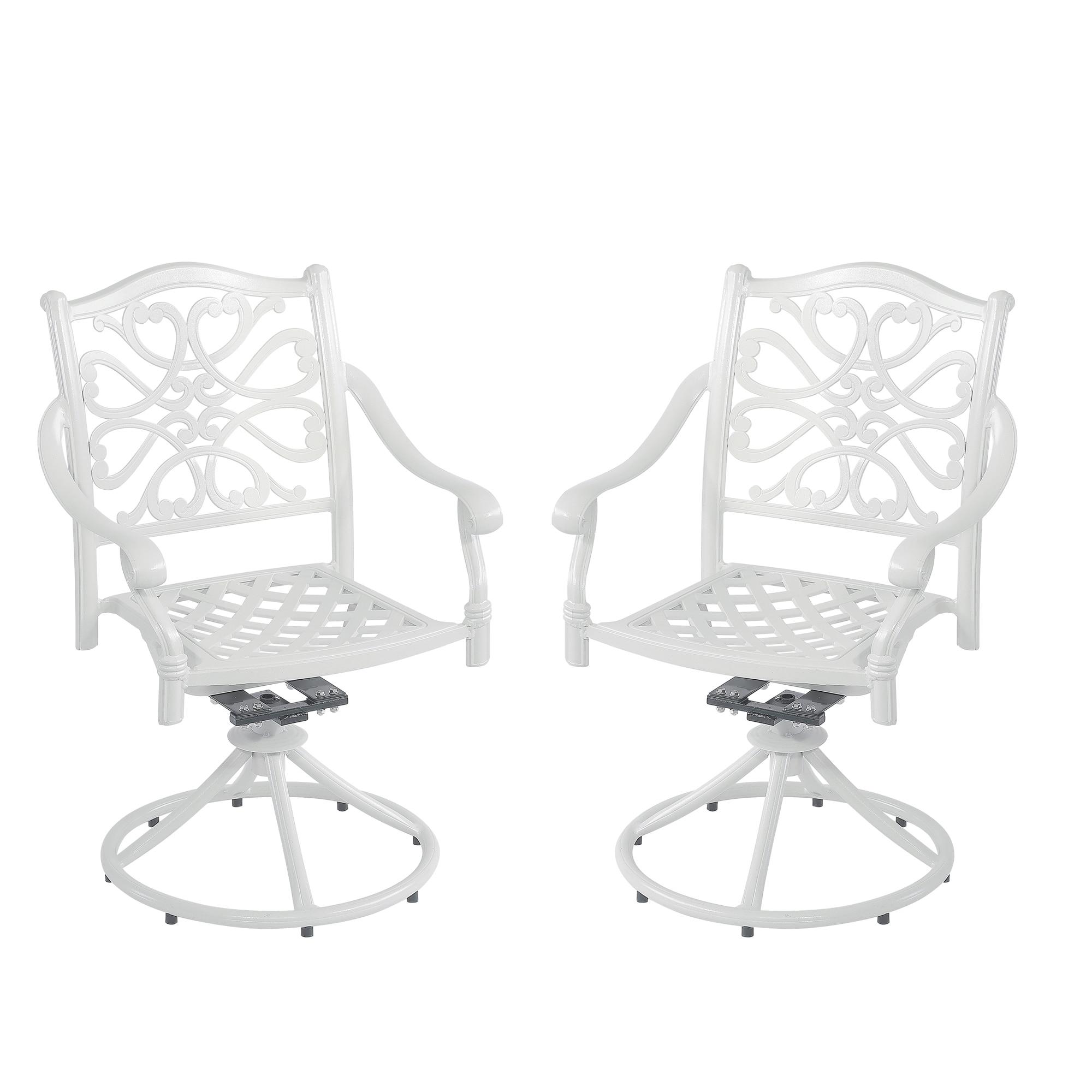 Mondawe 2 Pieces Cast Aluminum Swivel Dining Chair, All-Weather Aluminum Swivel Dining Chairs Outdoor Rocker Chair for Home Patio Garden Deck, White