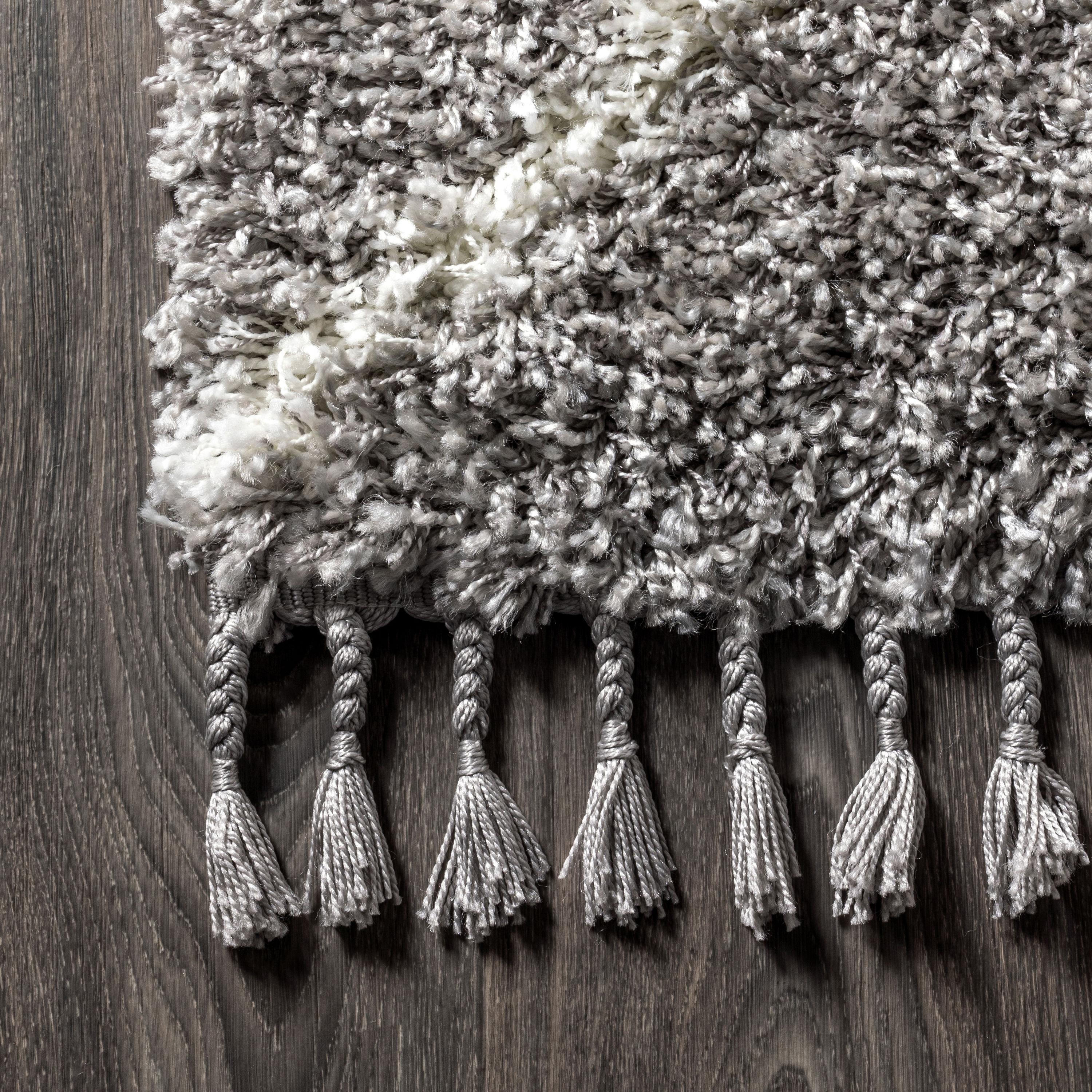 3'x5' Mercer Shag Plush Tassel Moroccan Diamond Area Rug, Grey/Cream - JONATHAN Y