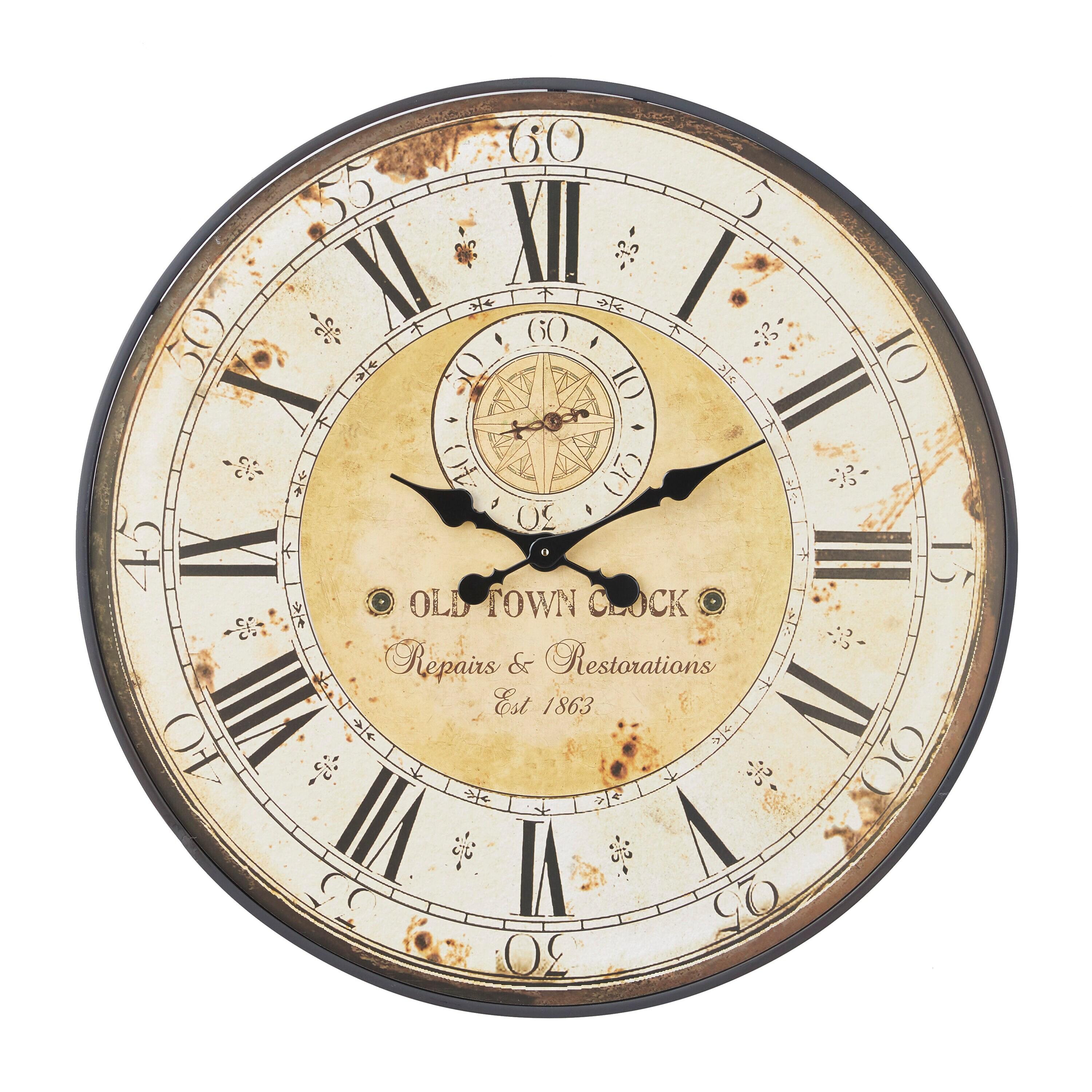 Vintage Wood Wall Clock with Typography Brown - Olivia & May