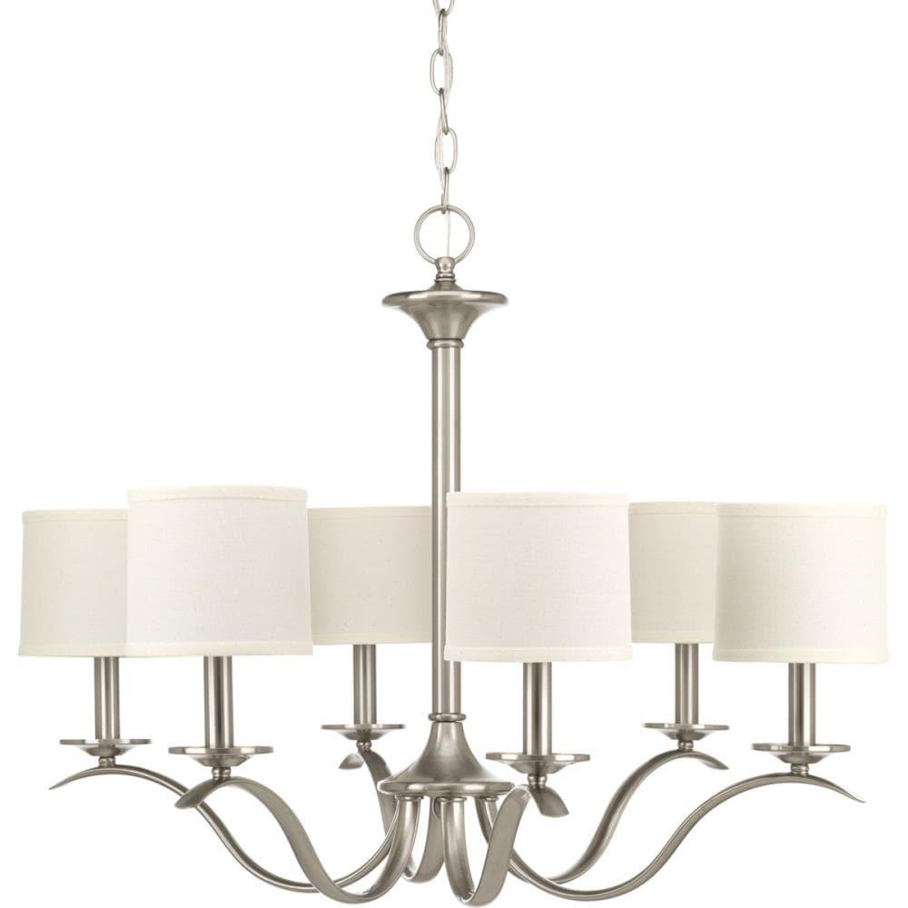 Progress Lighting, Inspire Collection, 6-Light Chandelier, Brushed Nickel, Off-White Linen Shades