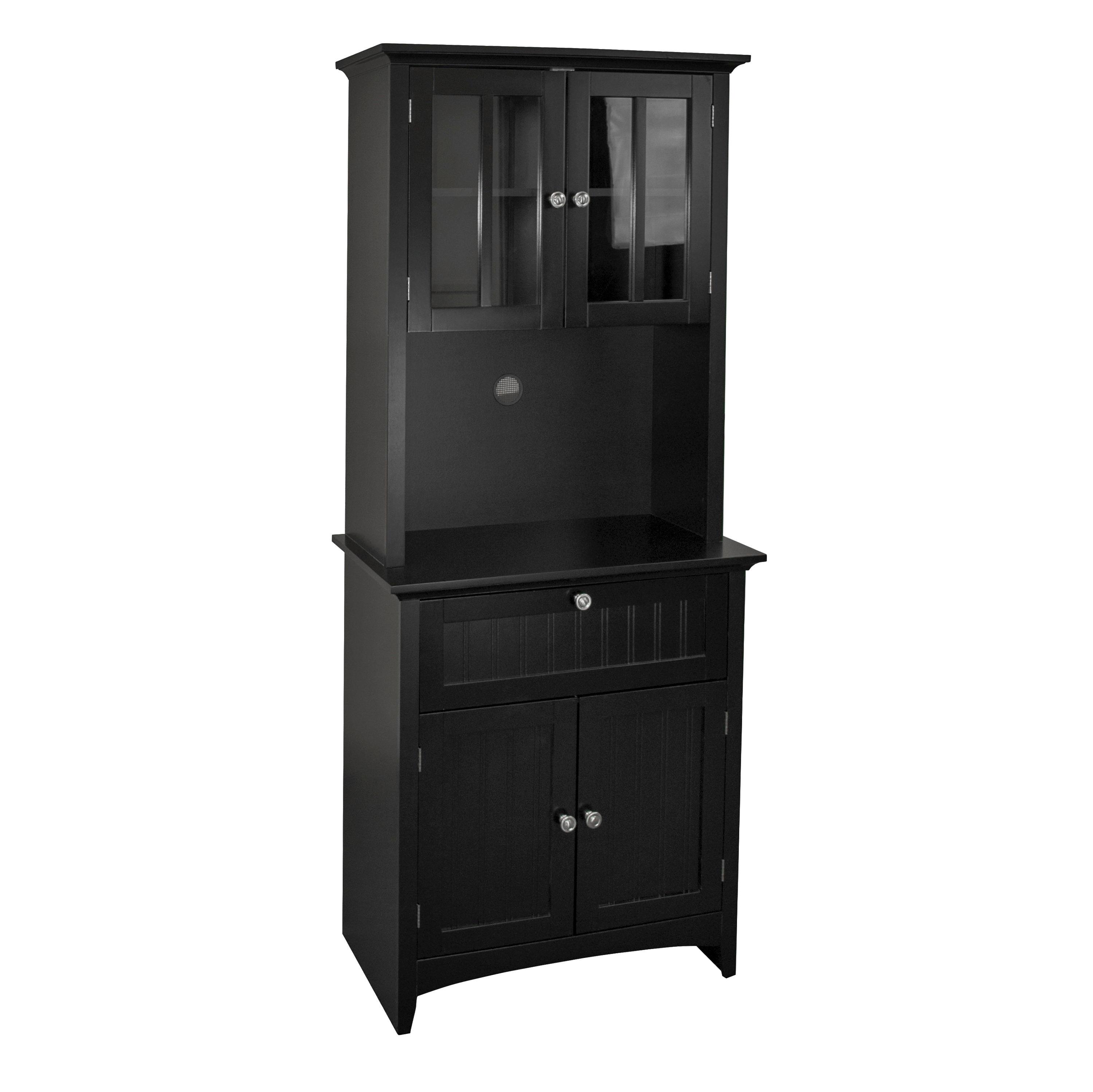 American Furniture Classics OS Home and Office Model 25604, 70.25 inch High Wooden Buffet and Hutch with Framed Glass Doors and Drawer Finshed  in Black