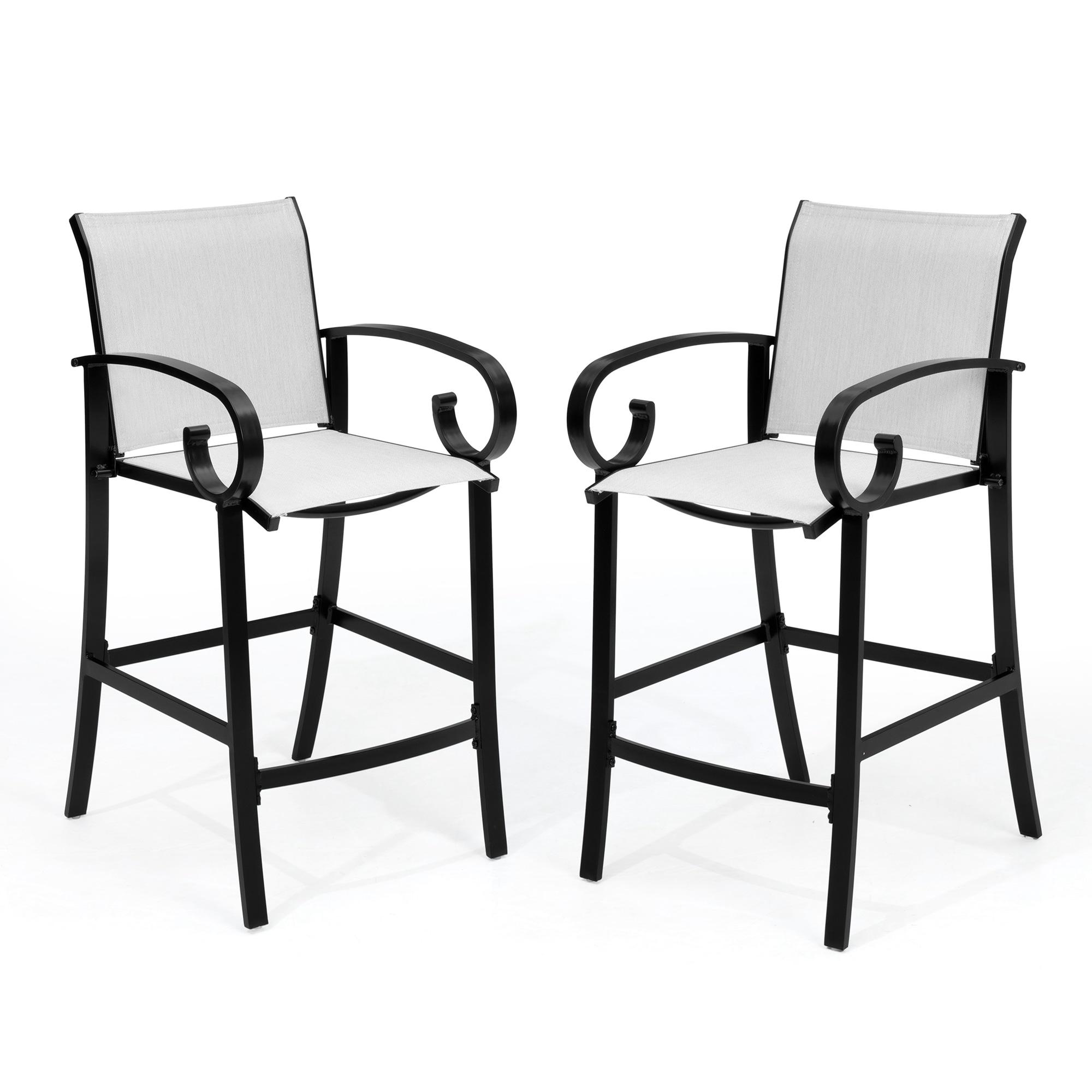 Crestlive Products Sunbrella Outdoor Bar Stool Set of 2 Aluminum Patio Counter Height Barstools Oyster