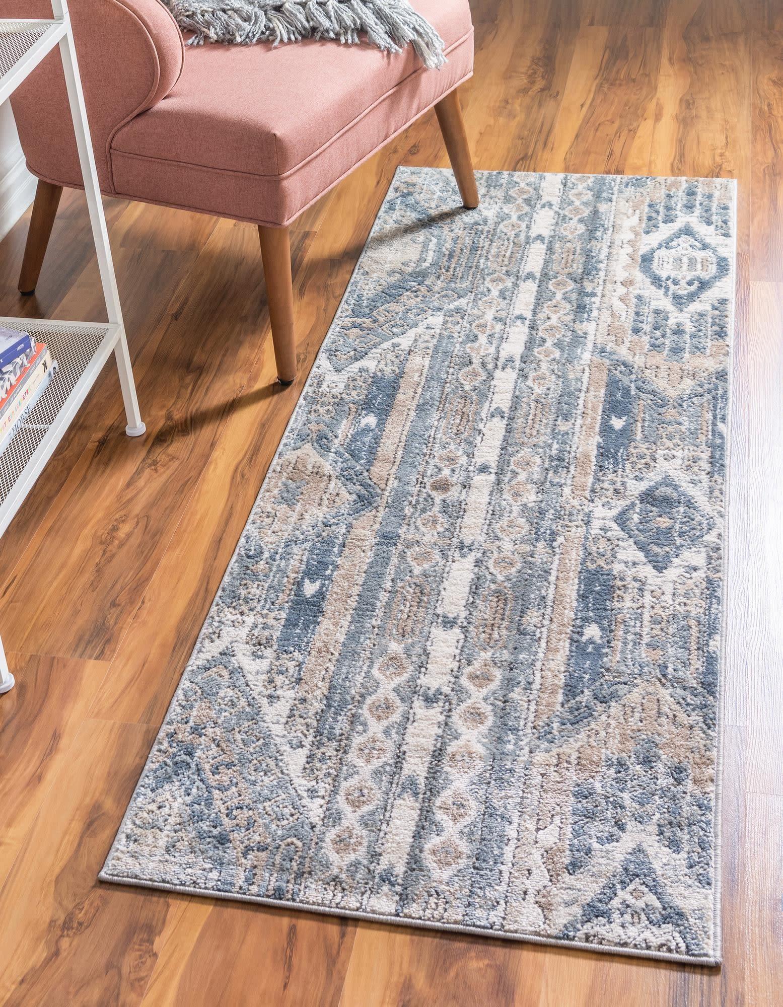 Unique Loom Portland Collection Area Rug - Orford (2' 2" x 12' Runner Navy Blue/Blue)