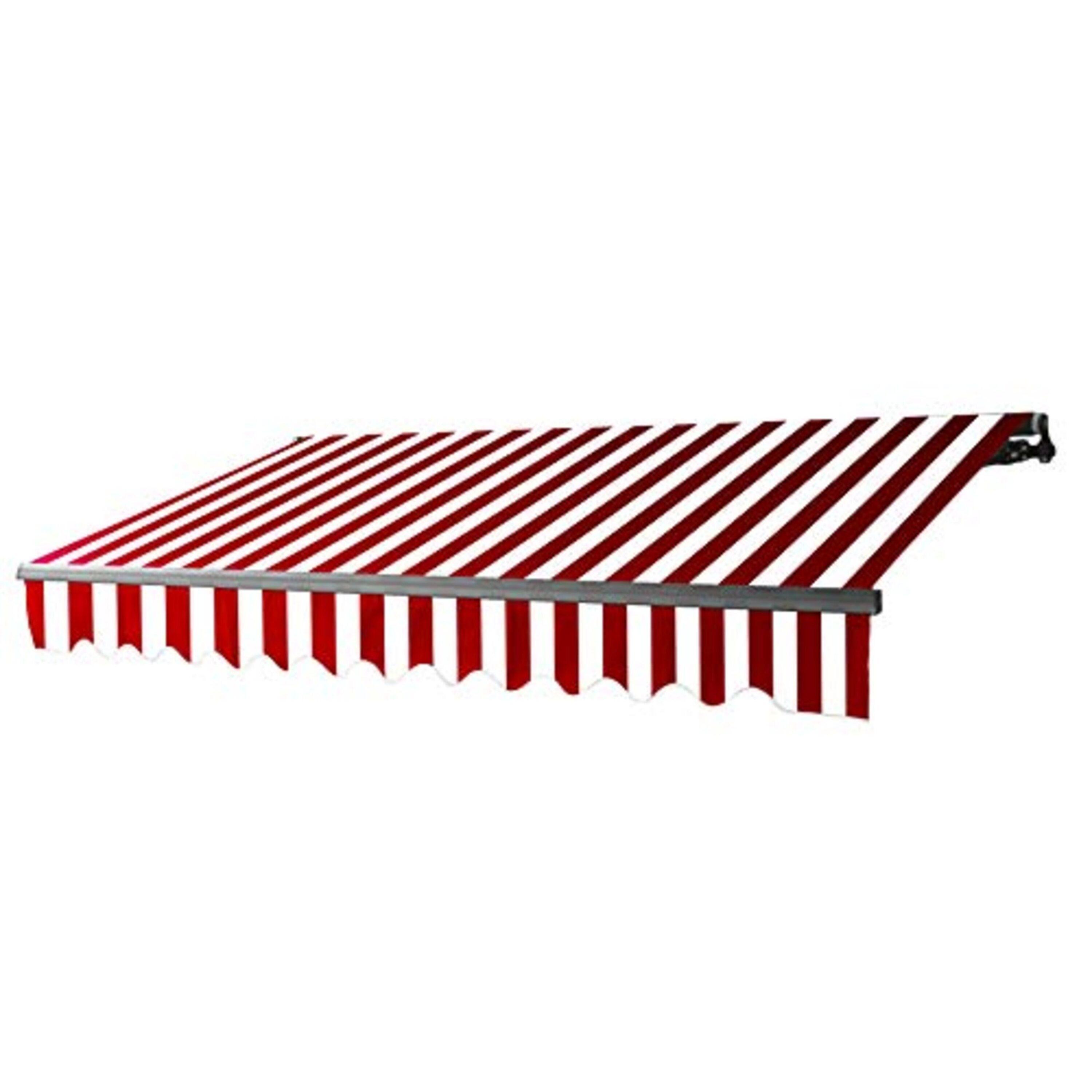 ALEKO 20' x 10' Retractable Motorized Black Frame Patio Awning, Red and White Striped Color