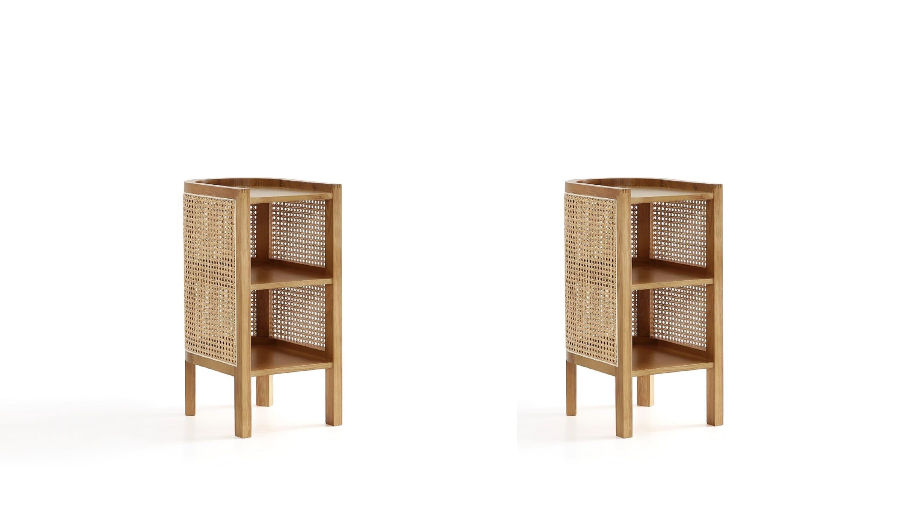 Set of 2 Versailles End Tables Natural - Manhattan Comfort: Boho Ash Wood, Half Moon, Fixed Shelves