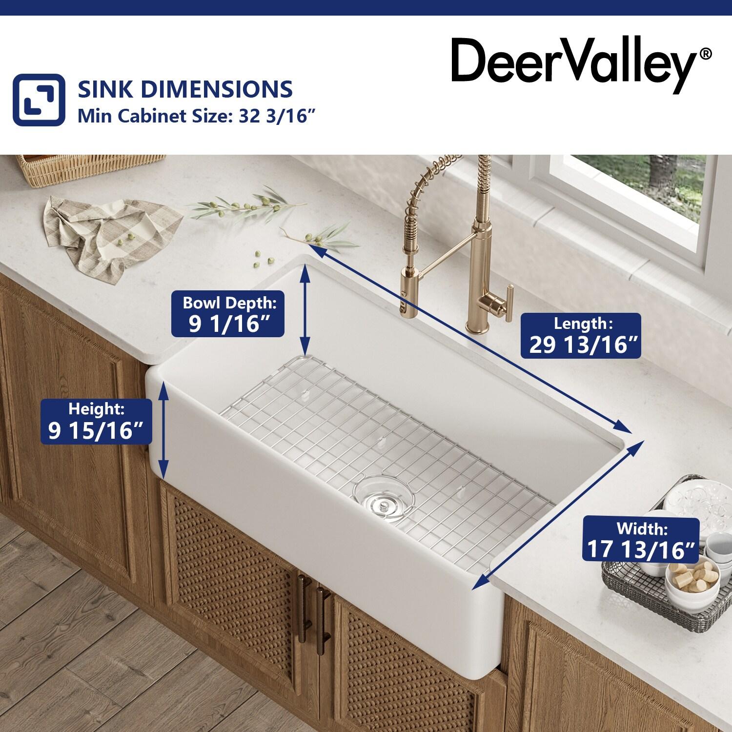 Grove 30" L X 18" W Rectangular White Single Basin Fireclay Farmhouse / Apron Kitchen Sink with Grid and Strainer