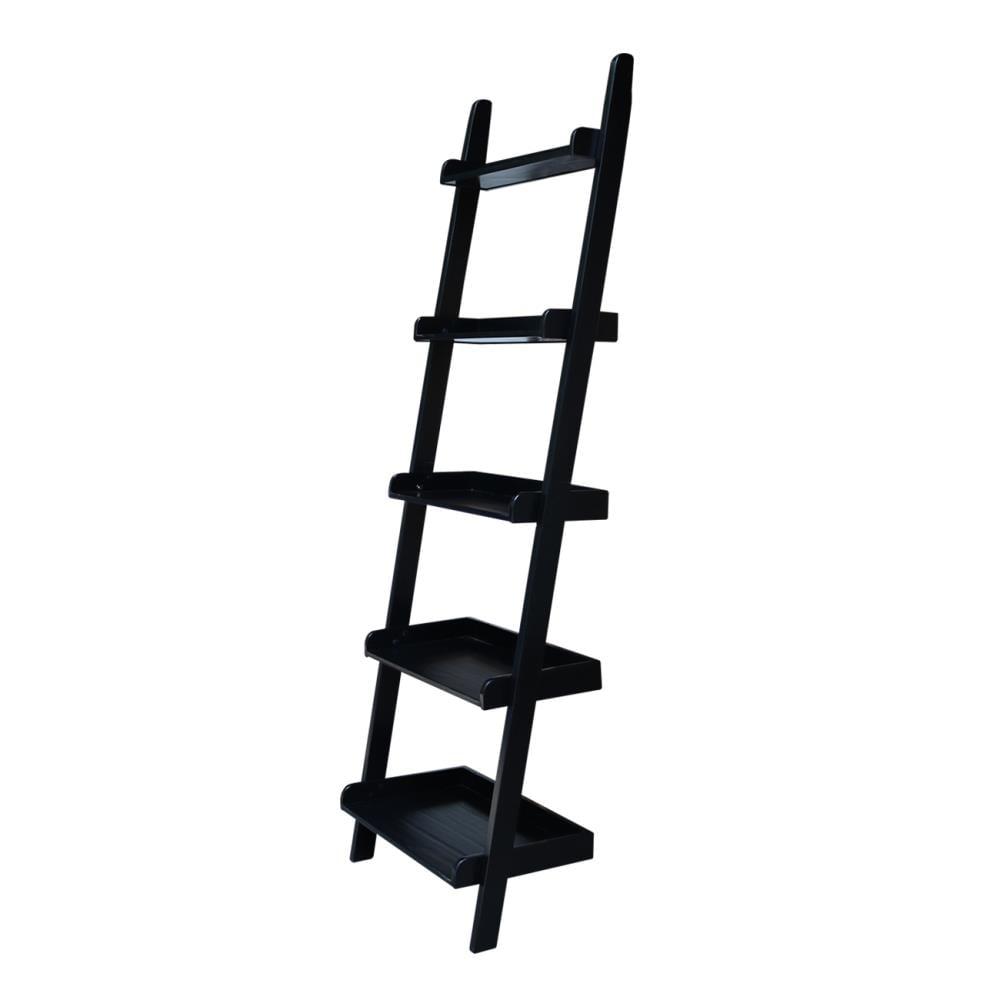 75.5" 5 Tier Solid Wood Leaning Bookshelf Black - International Concepts