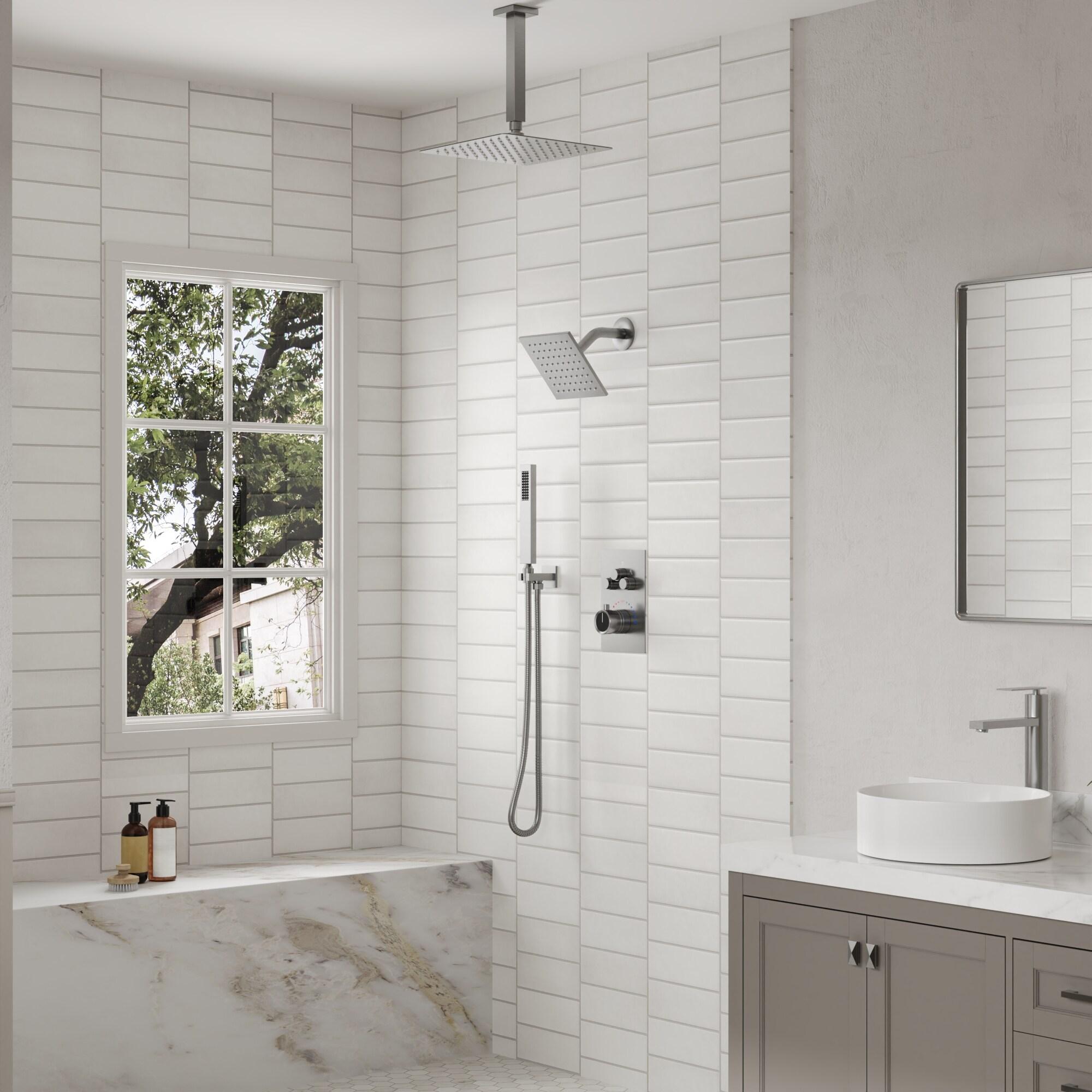 DualJetSpa 15-Spray Patterns 16" & 6" Dual Shower Head, Shower FaucetSystem with Thermostatic Rough-in Valve and Body Jets