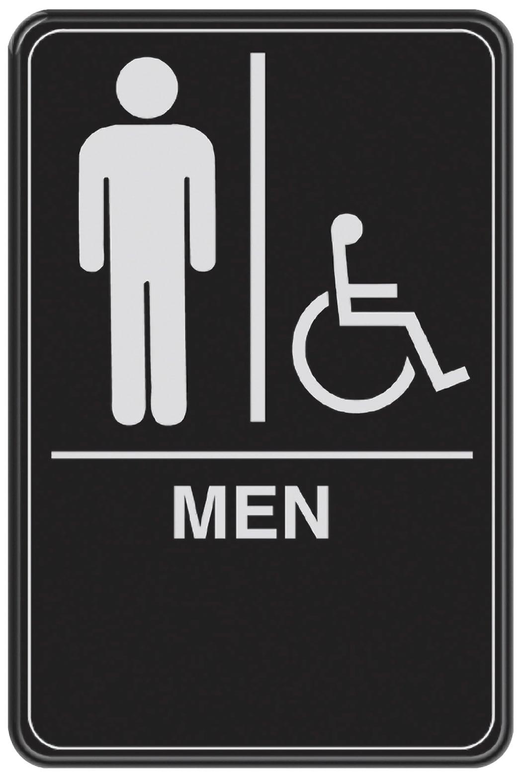 Black and White Men's Handicapped Restroom Sign with Braille, 6" x 9"