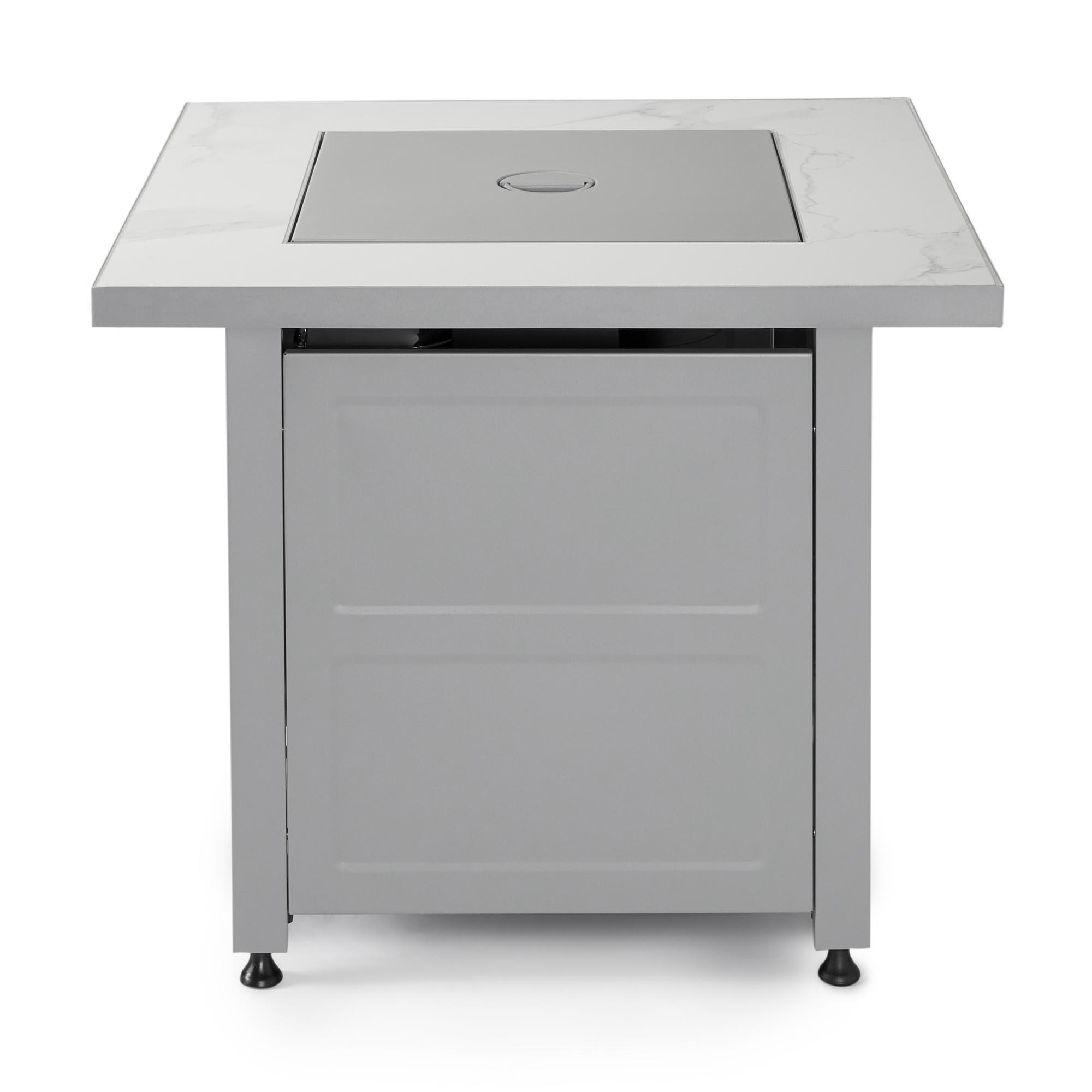 Mr. Bar-B-Q Endless Summer All Weather Outdoor Fire Pit Table with Faux Marble Finish, Black Glass