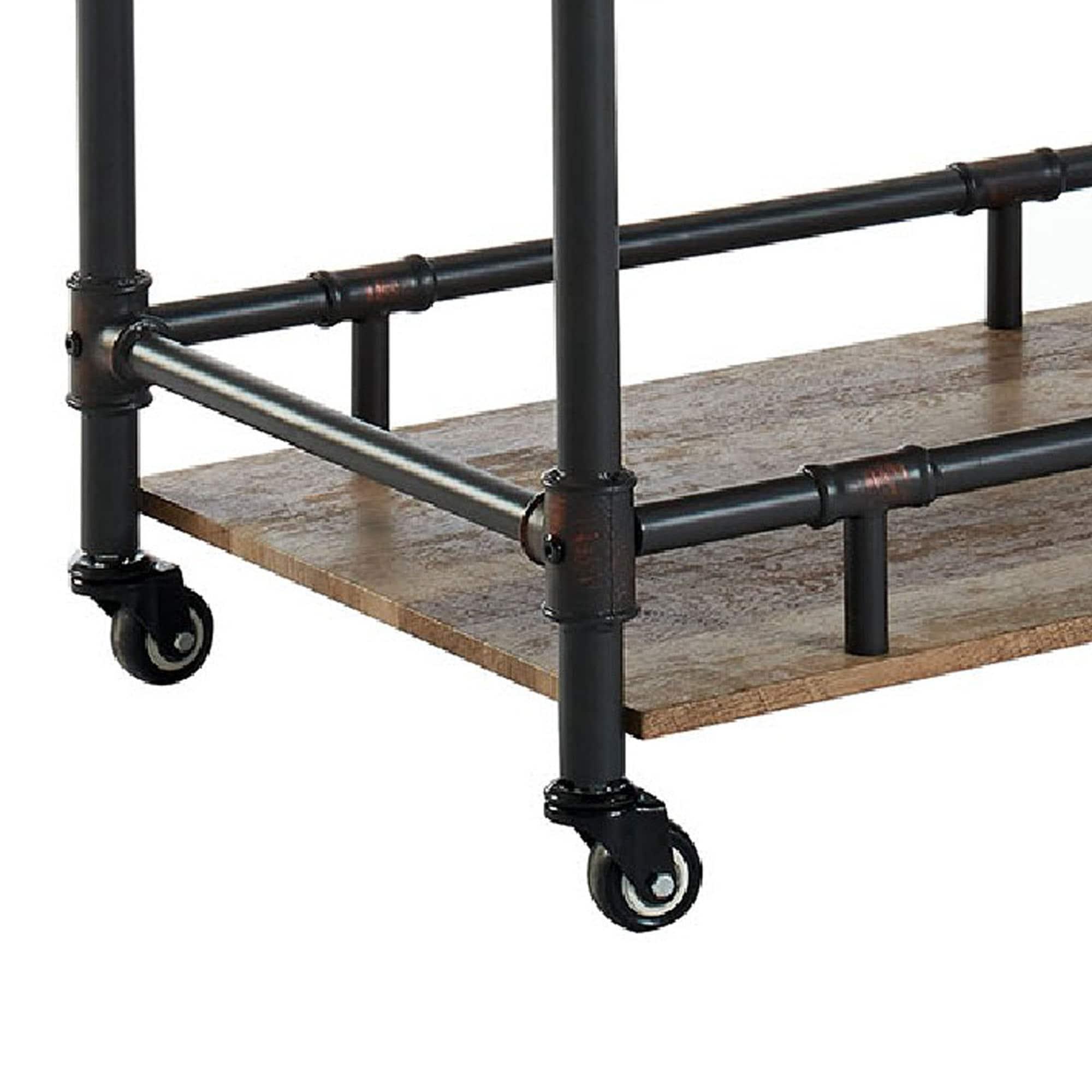 Benjara Benzara Rustic Three Tier Serving Cart, Black and Brown