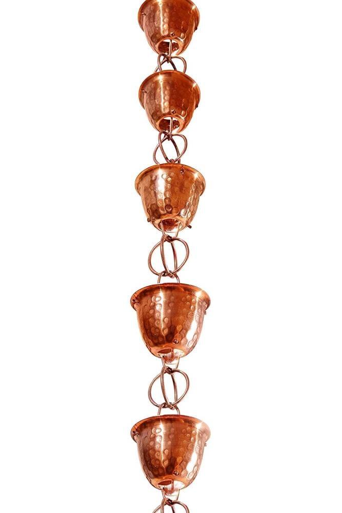 Monarch Rain Chains Pure Copper Hammered Cup Rain Chain Replacement Downspout for Gutters