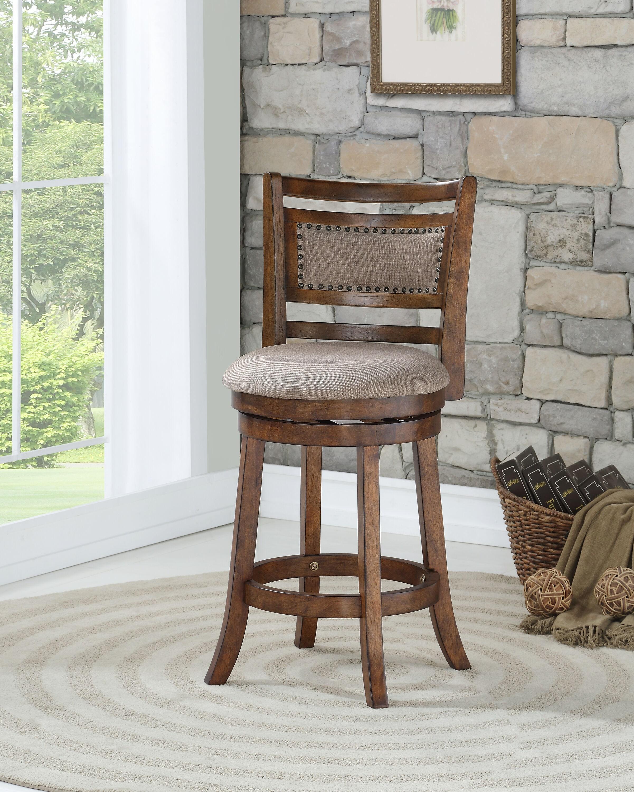 New Classic Furniture, Aberdeen Wood Swivel Bar Stool with Fabric Seat in Dark Brown, Brown