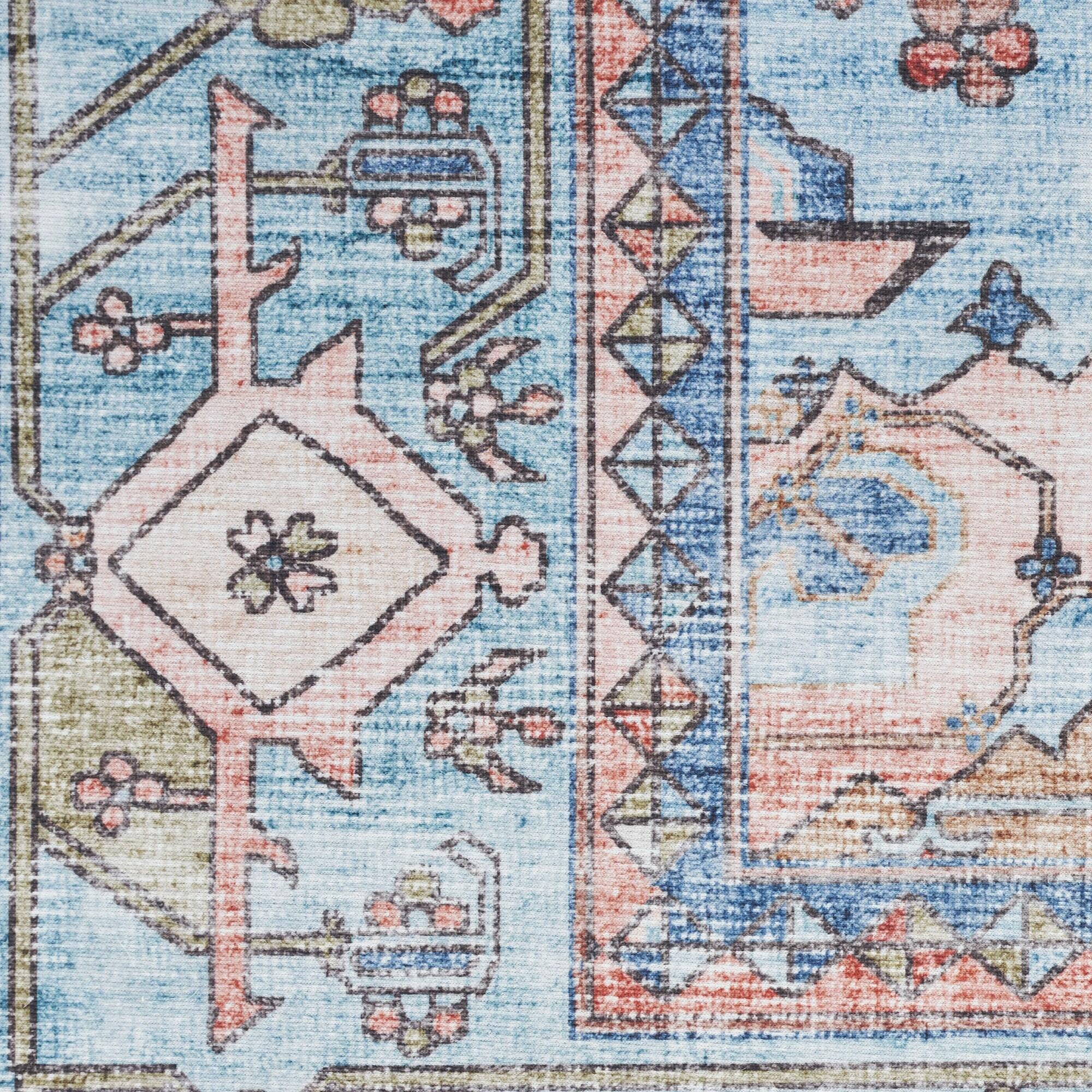 Nourison Fulton Bordered Medallion Non-Slip Flatwoven Indoor Rug Blue 5' x 7'