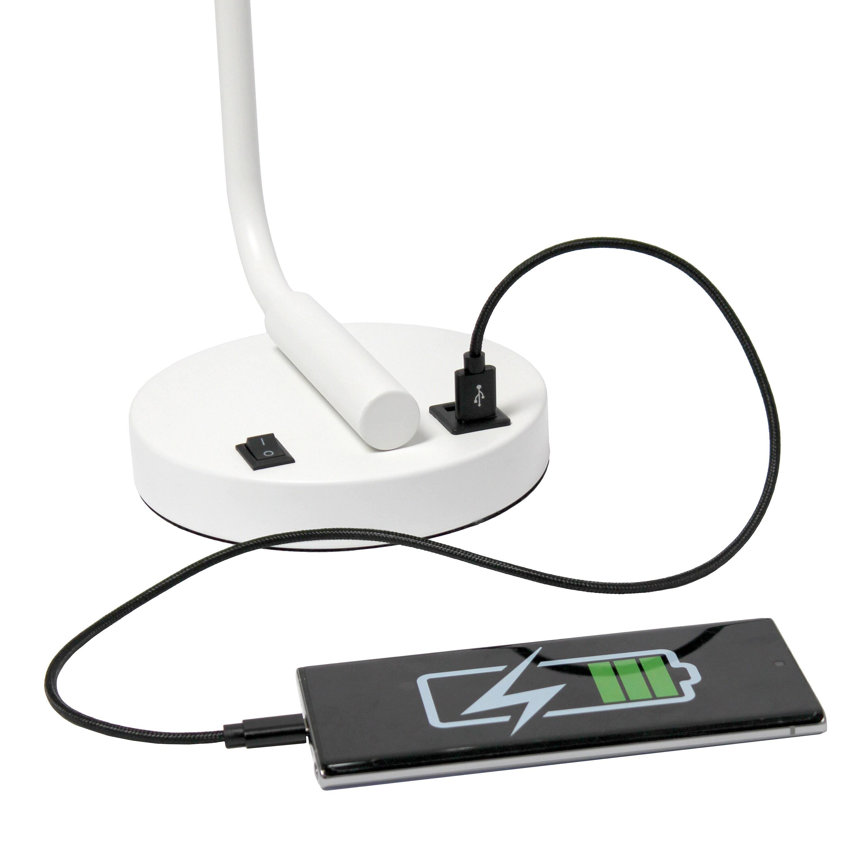 Modern Iron Desk Lamp with USB Port and Glass Shade White - Lalia Home: ETL Listed, No Assembly Required