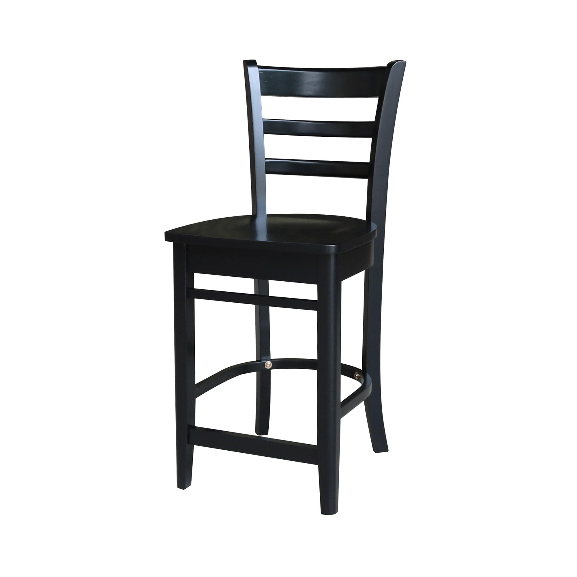 24" Emily Counter Height Barstool Antiqued Black - International Concepts: Solid Wood, Ladder-Back, Square Seat