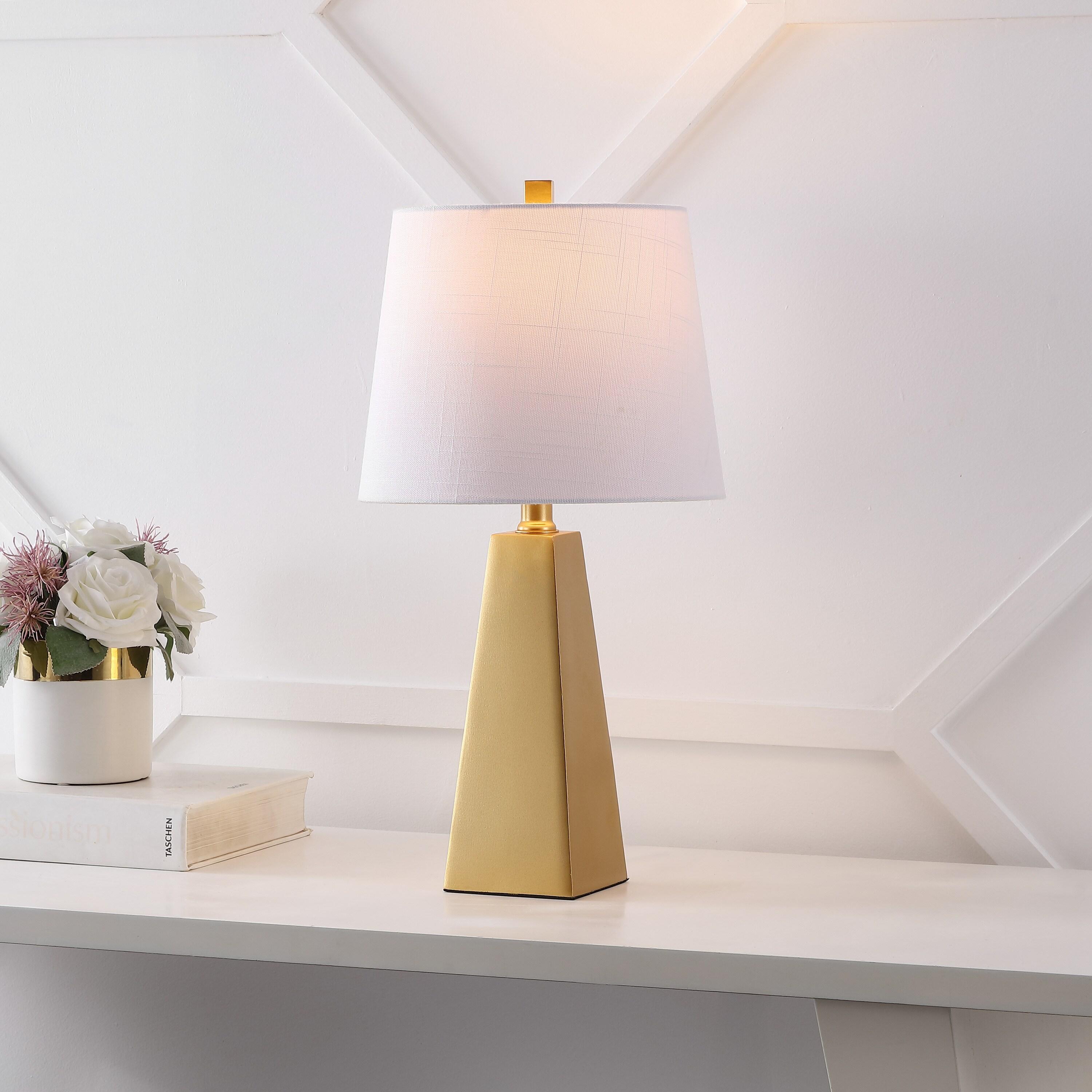 JONATHAN Y 20.5" Alexis Resin Table Lamp (Includes LED Light Bulb) Gold: Modern Geometric Pyramid Base, Silk-Wrapped Cord