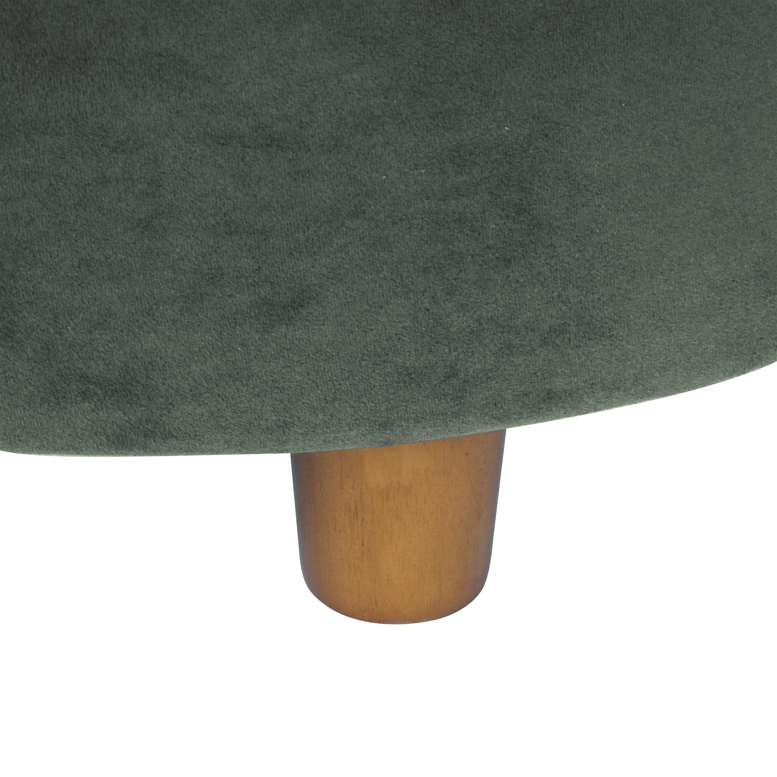 Tufted Round Storage Ottoman Loden Green Velvet - HomePop: Velvet Footstool, Honey Oak Legs, 250lb Capacity