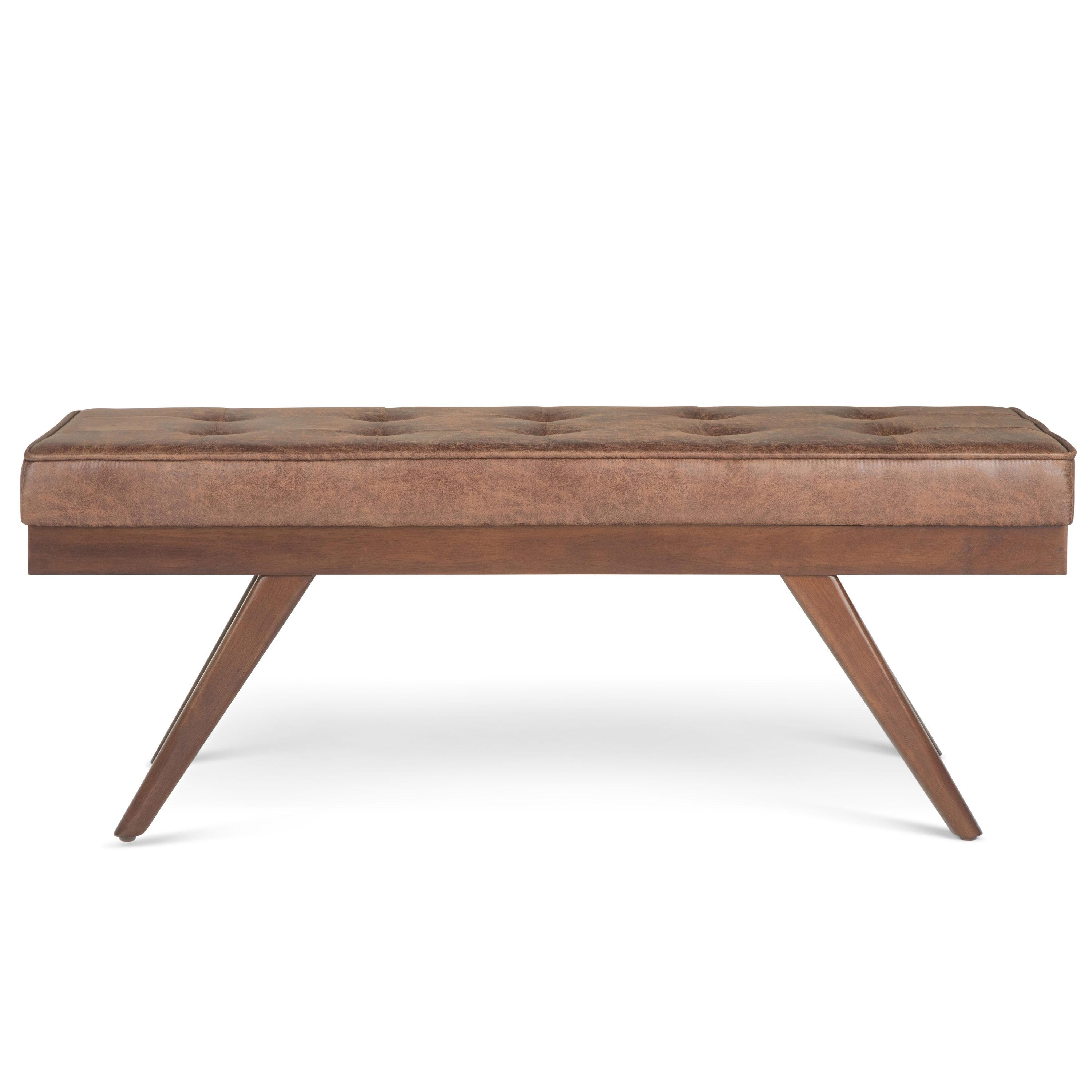 Simpli Home Pierce Solid Hardwood Mid Century Ottoman Bench In Distressed Umber Brown