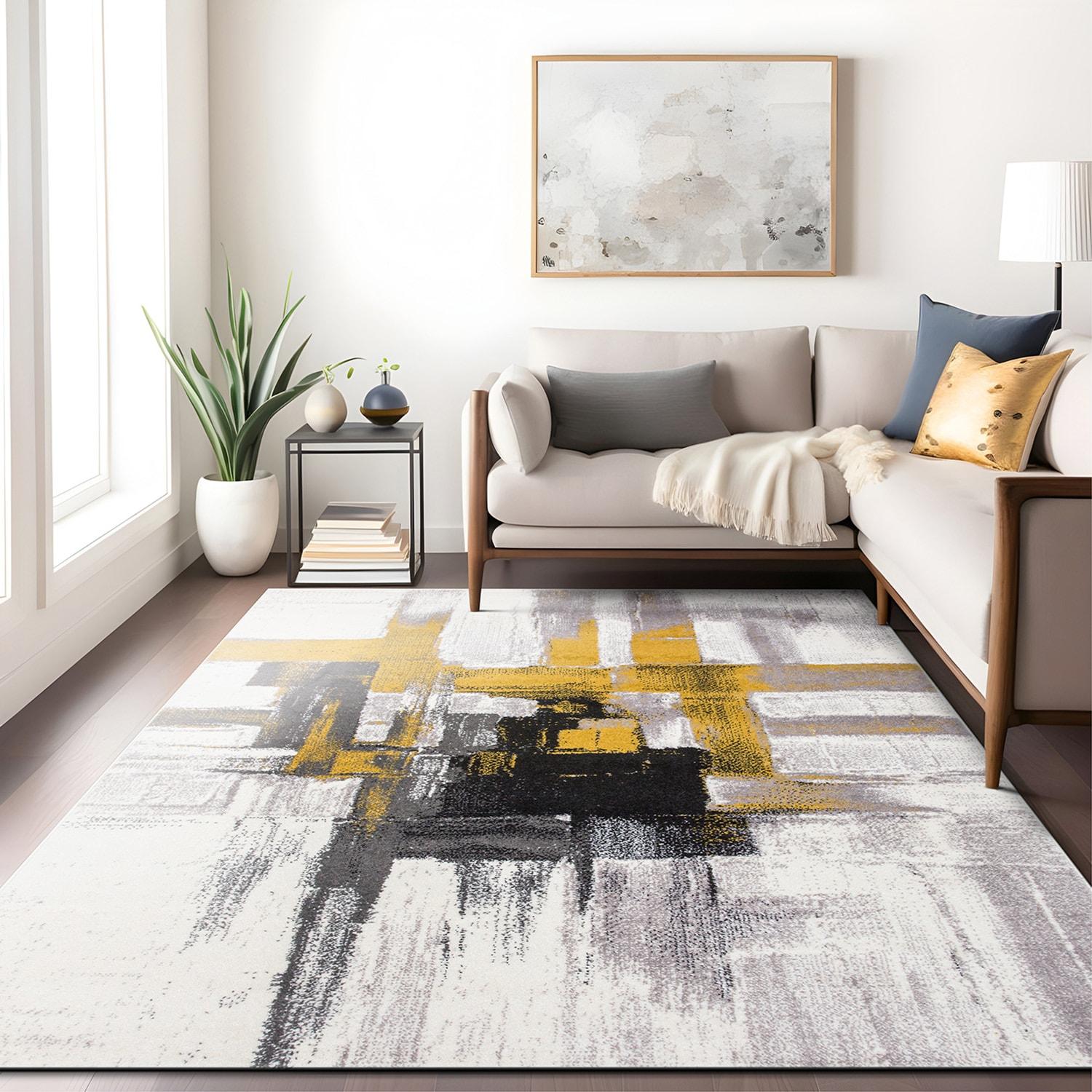 World Rug Gallery Contemporary Modern Abstract Gold 6'6" x 9' Area Rug