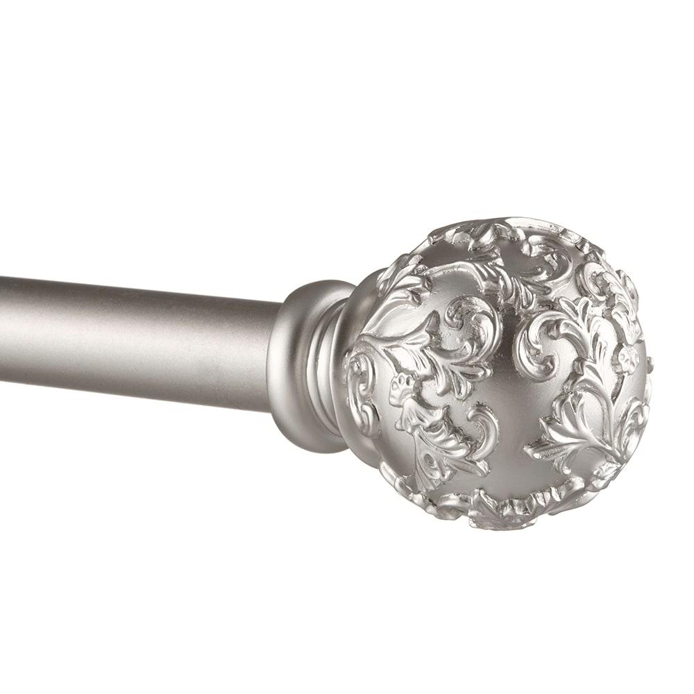 Exclusive Home 66"-120" Vine Curtain Rod - Matte Silver: Adjustable Iron Rod, Floral Finial, 25lb Capacity