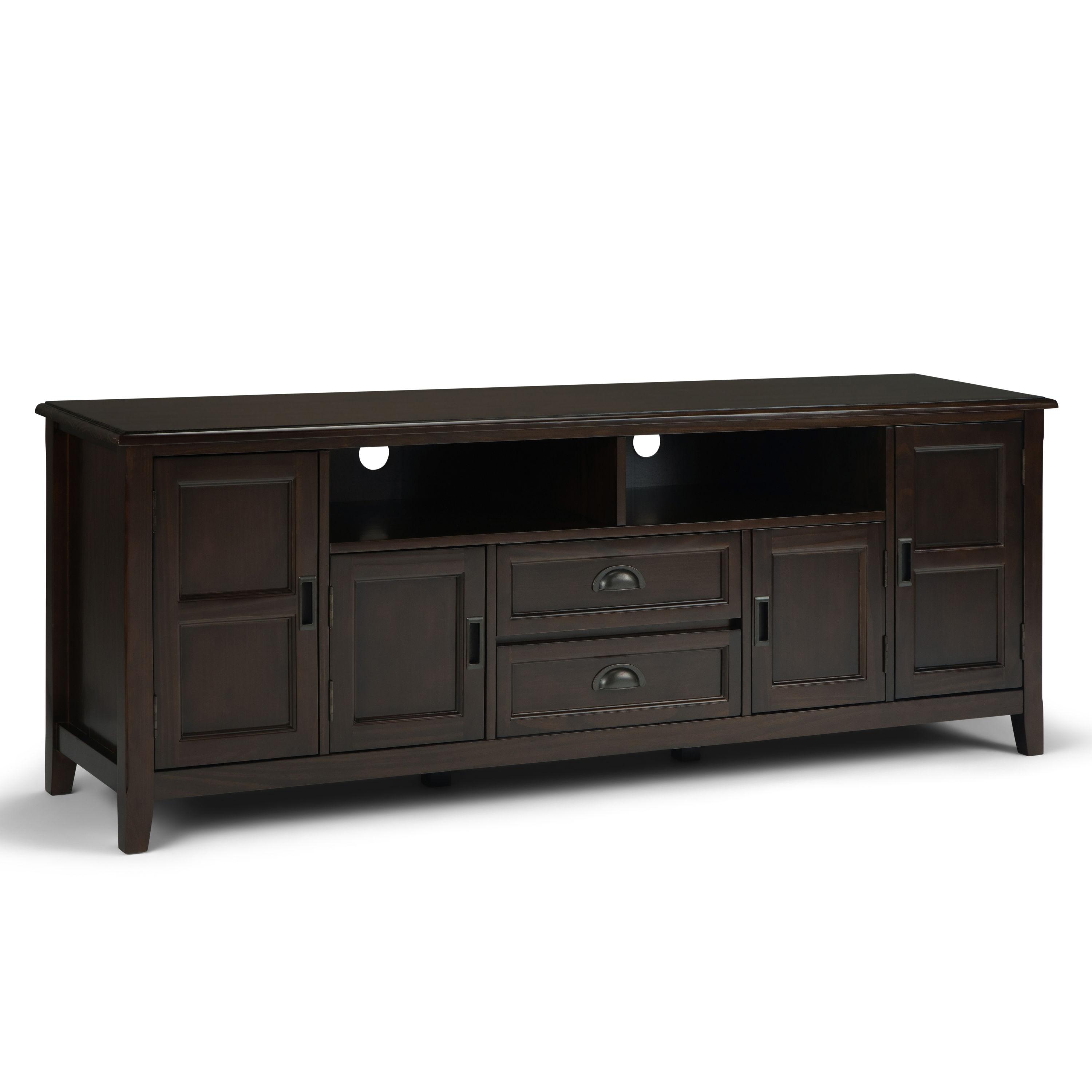 Simpli Home Burlington 72"W Solid Wood TV Stand for TVs up to 80" with 4 Cabinets