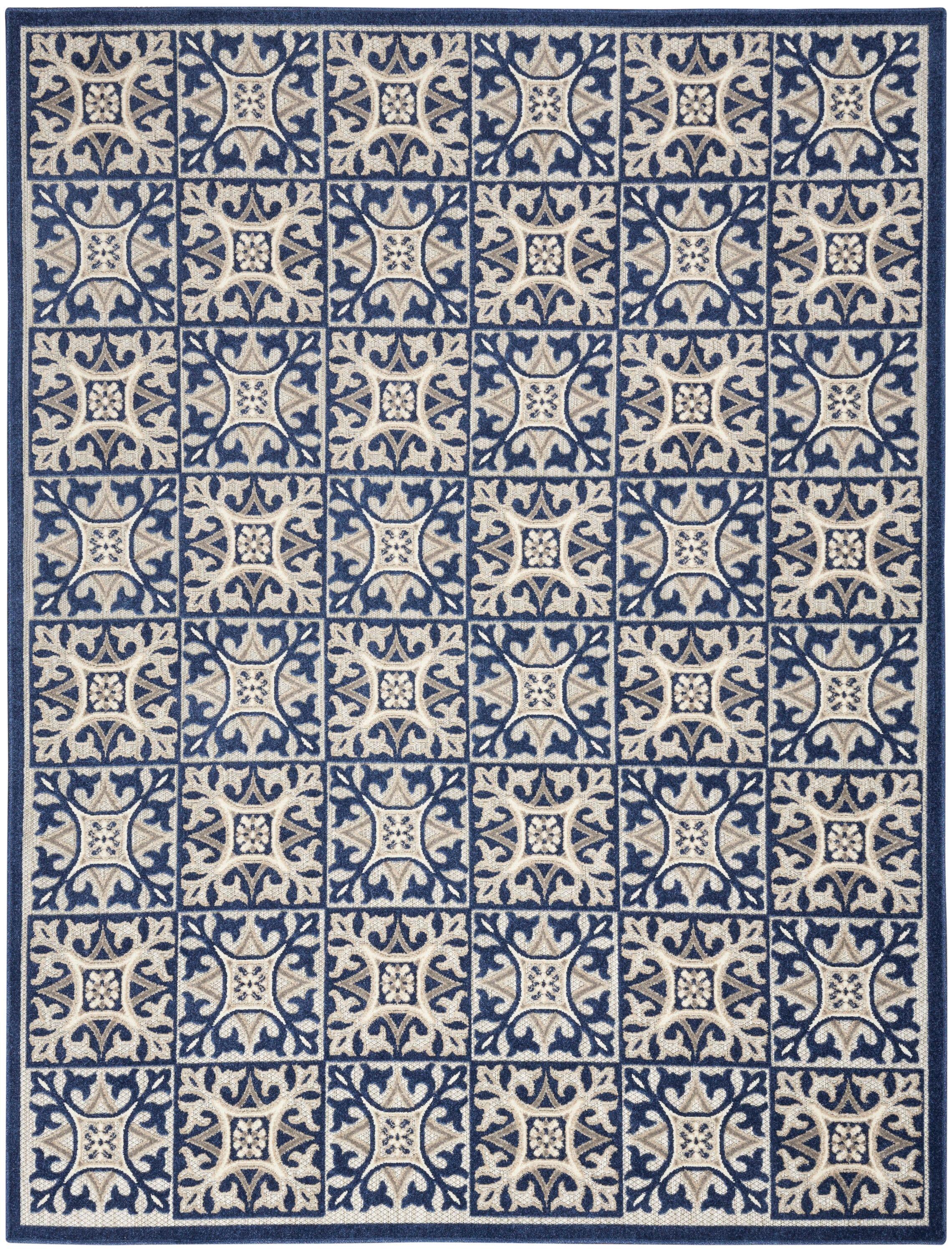 Nourison Aloha Modern Mosaic Flatweave High-Low Indoor Outdoor Area Rug Blue 9' x 12'