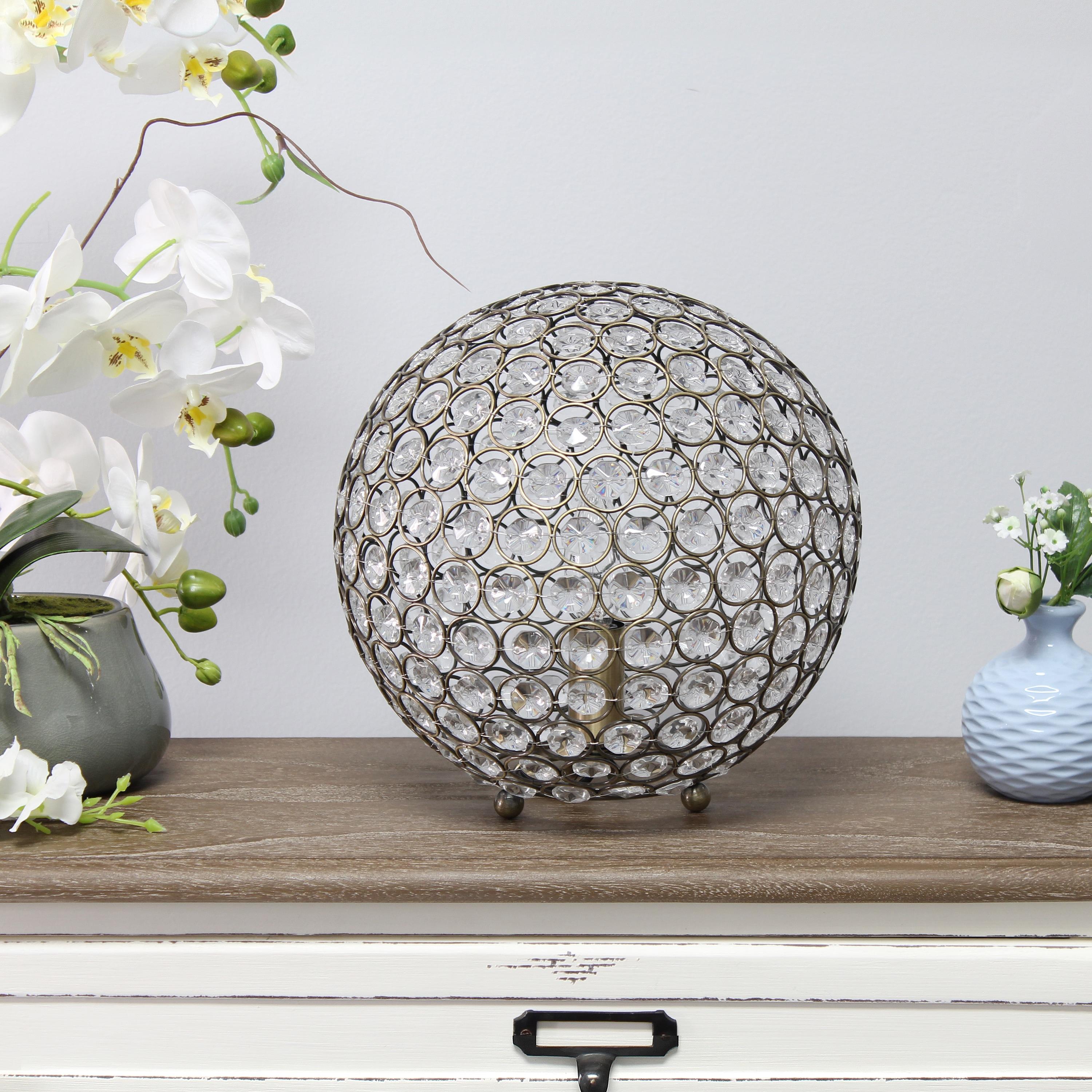 10" Elipse Medium Contemporary Metal Crystal Round Orb Table Lamp Antique Brass Finish - Lalia Home
