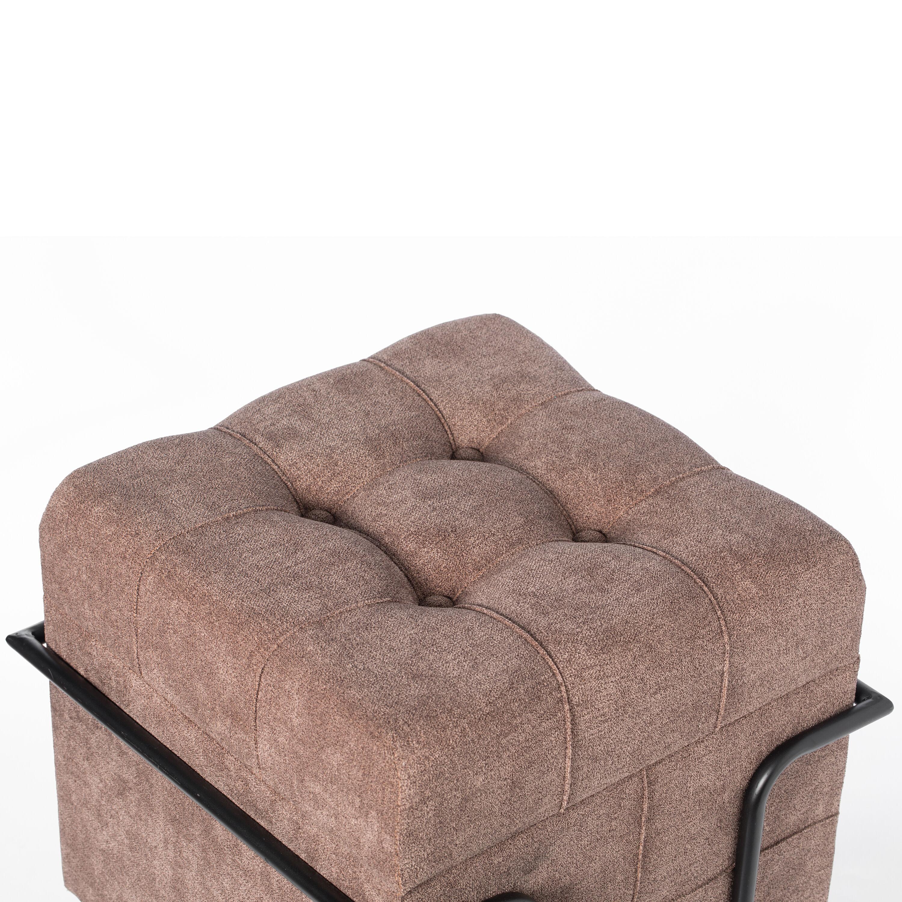 Fabulaxe Square Fabric Storage Ottoman with Black Metal Frame, Brown