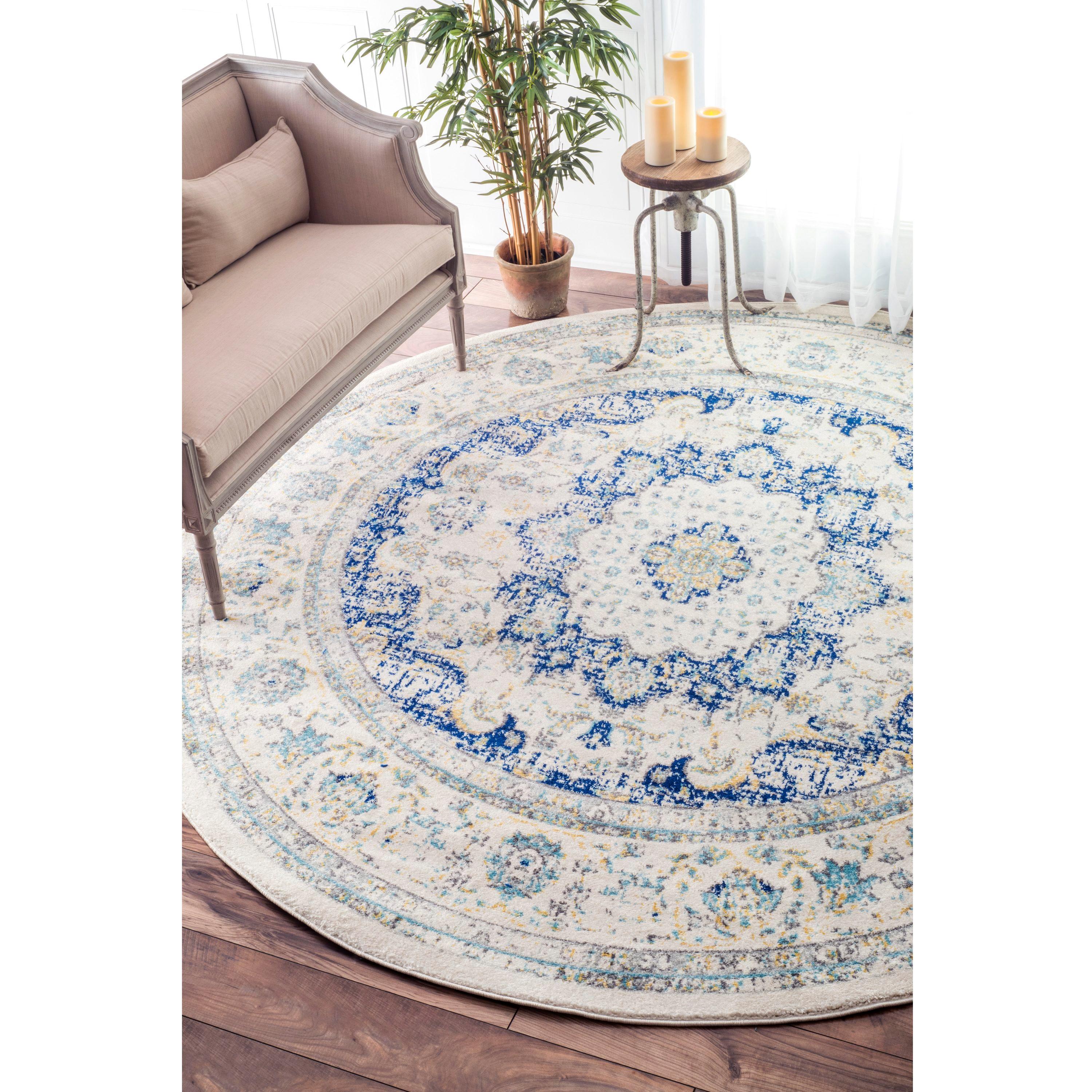 4' Verona Vintage Persian Style Round Area Rug Blue - nuLOOM: Medallion Pattern, Low Pile, Indoor Use, 100% Polypropylene