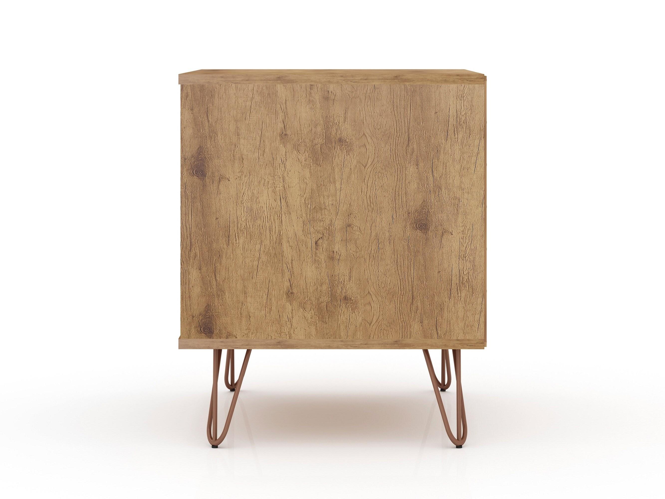 1.0 Rockefeller Nightstand Textured Gray - Manhattan Comfort: Mid-century Design, Metal Legs, Concealed Storage