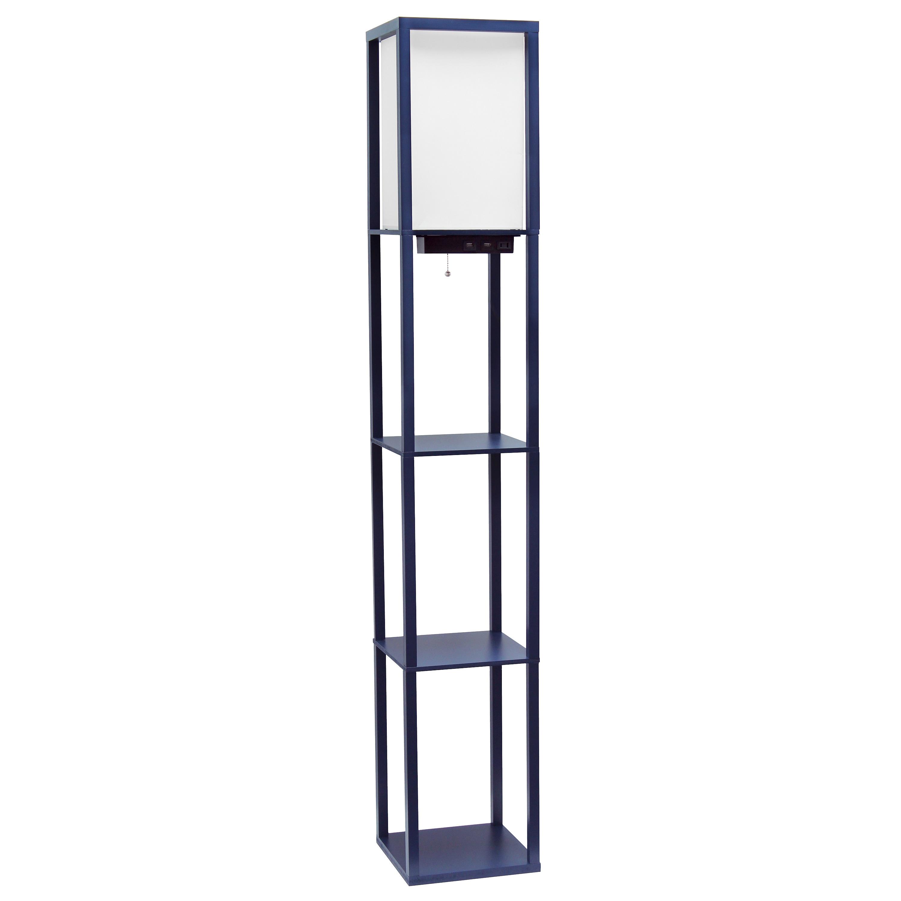 Creekwood Home Classix 62.5" 3-Tier Storage Floor Lamp with Charging Ports and Outlet Navy Blue
