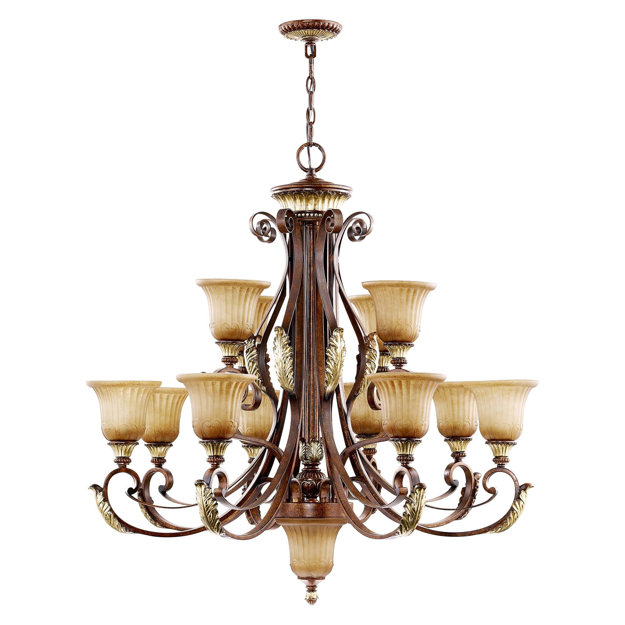 Villa Verona 13-Light Chandelier in Bronze with Rustic Art Glass