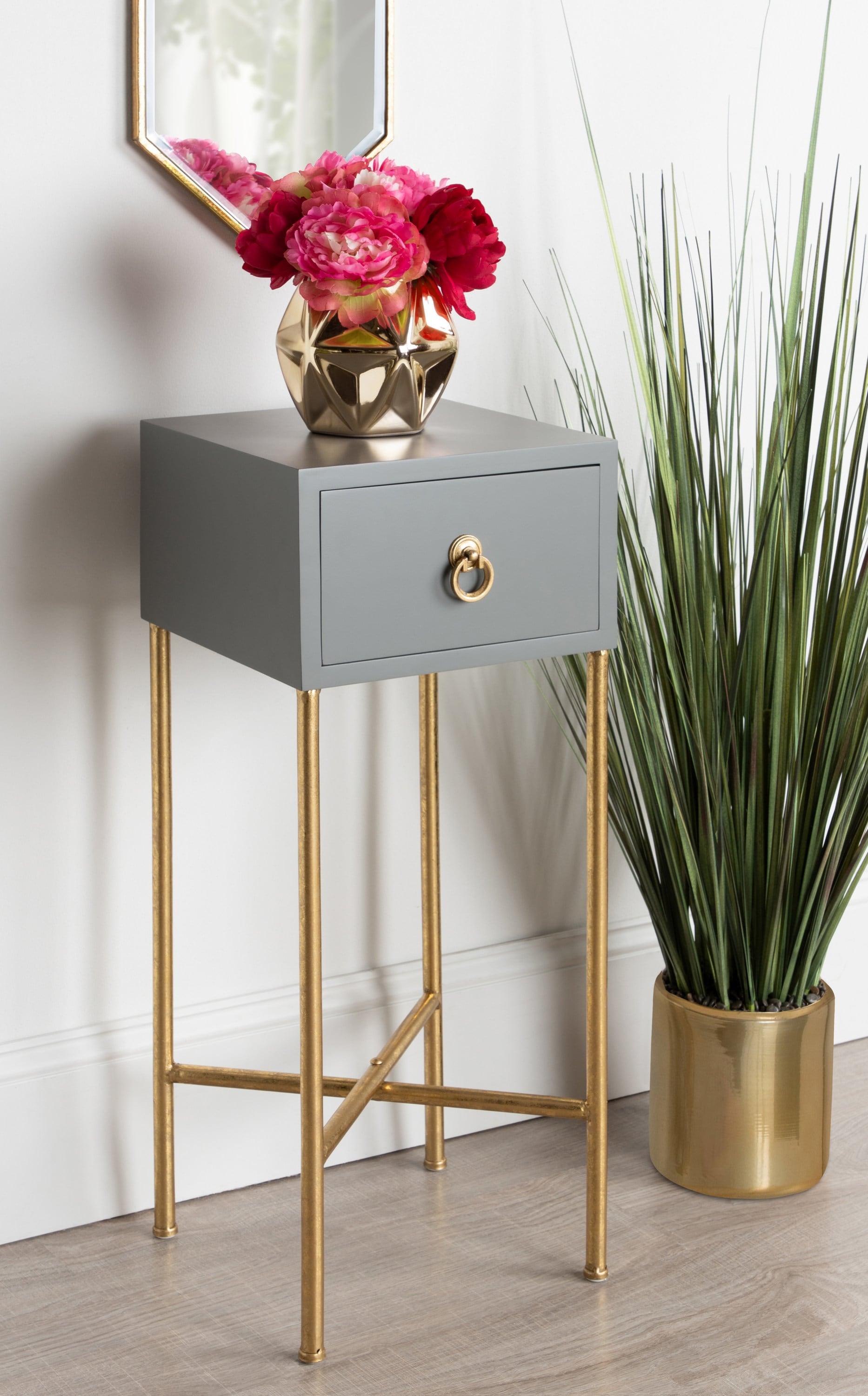 Kate and Laurel Decklyn Square MDF Tea Table, 12x12x30, Gold and Gray
