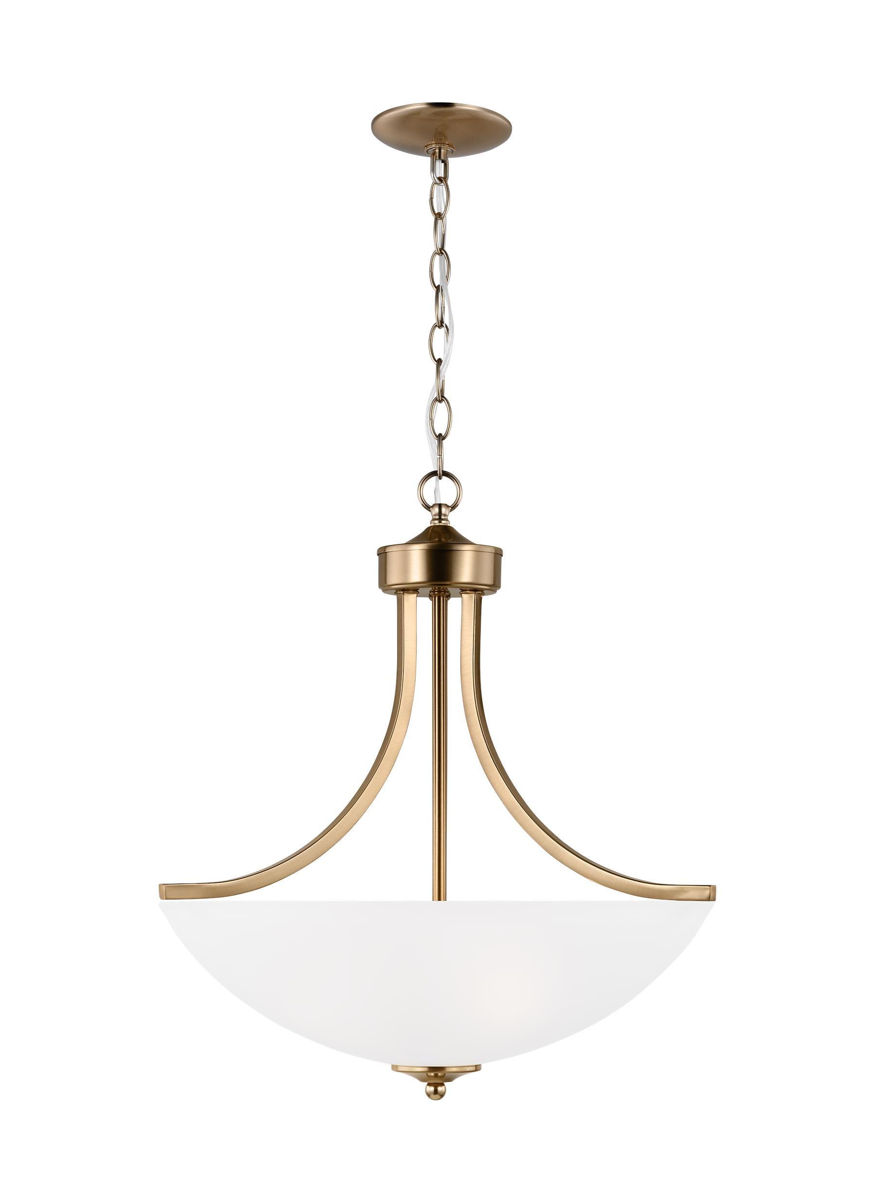 Generation Lighting 3-Light Geary Transitional Pendant Light Fixture Satin Brass 6616503-848, Modern Ceiling Light Fixture for Home Décor, A19 Bulb Candelabra for Foyer or Living Room Décor