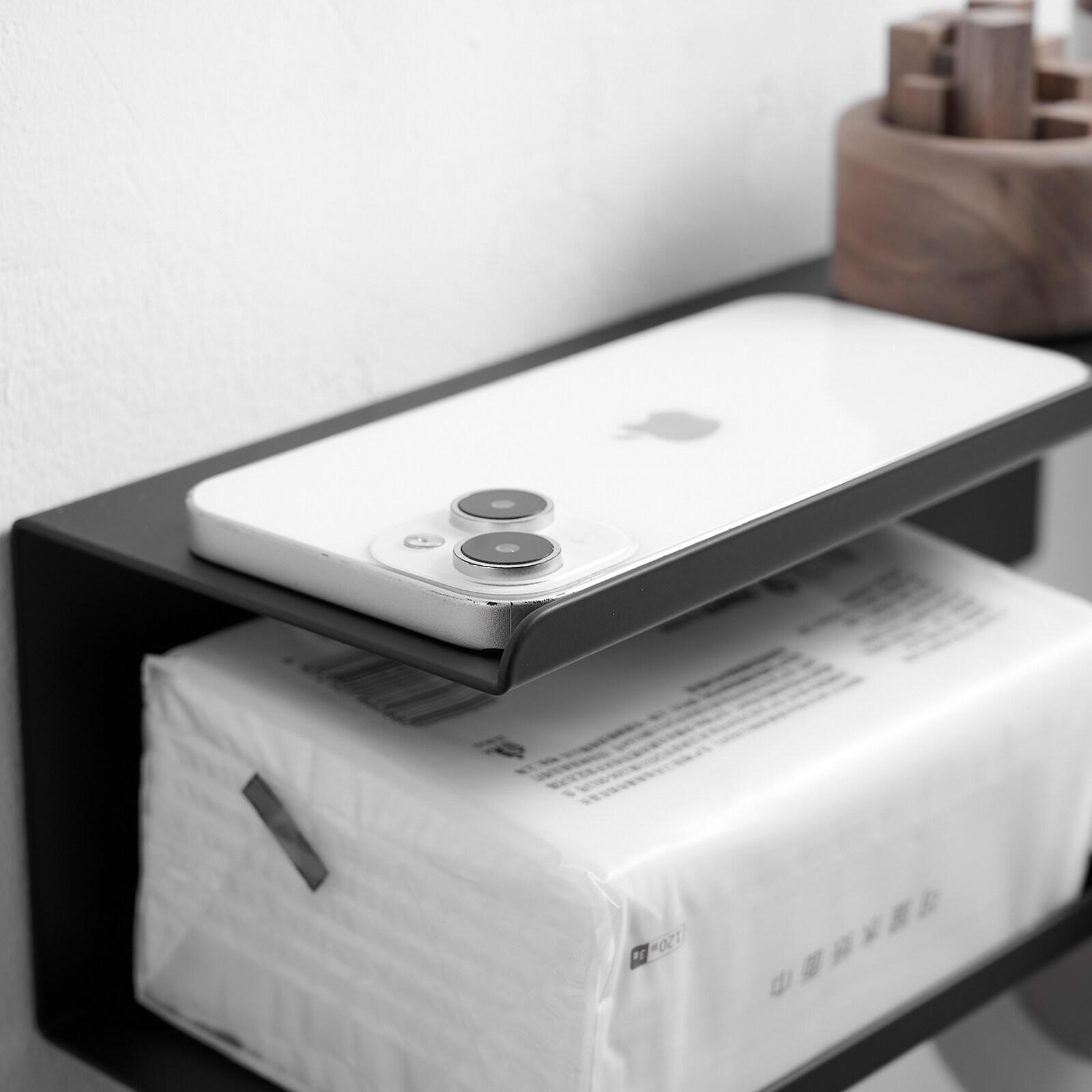 Modern Toilet Paper Holder with Anti-Rust Shelf Paper Roll Holder Toilet Tissue Holder Wipes Storage in Matte Black