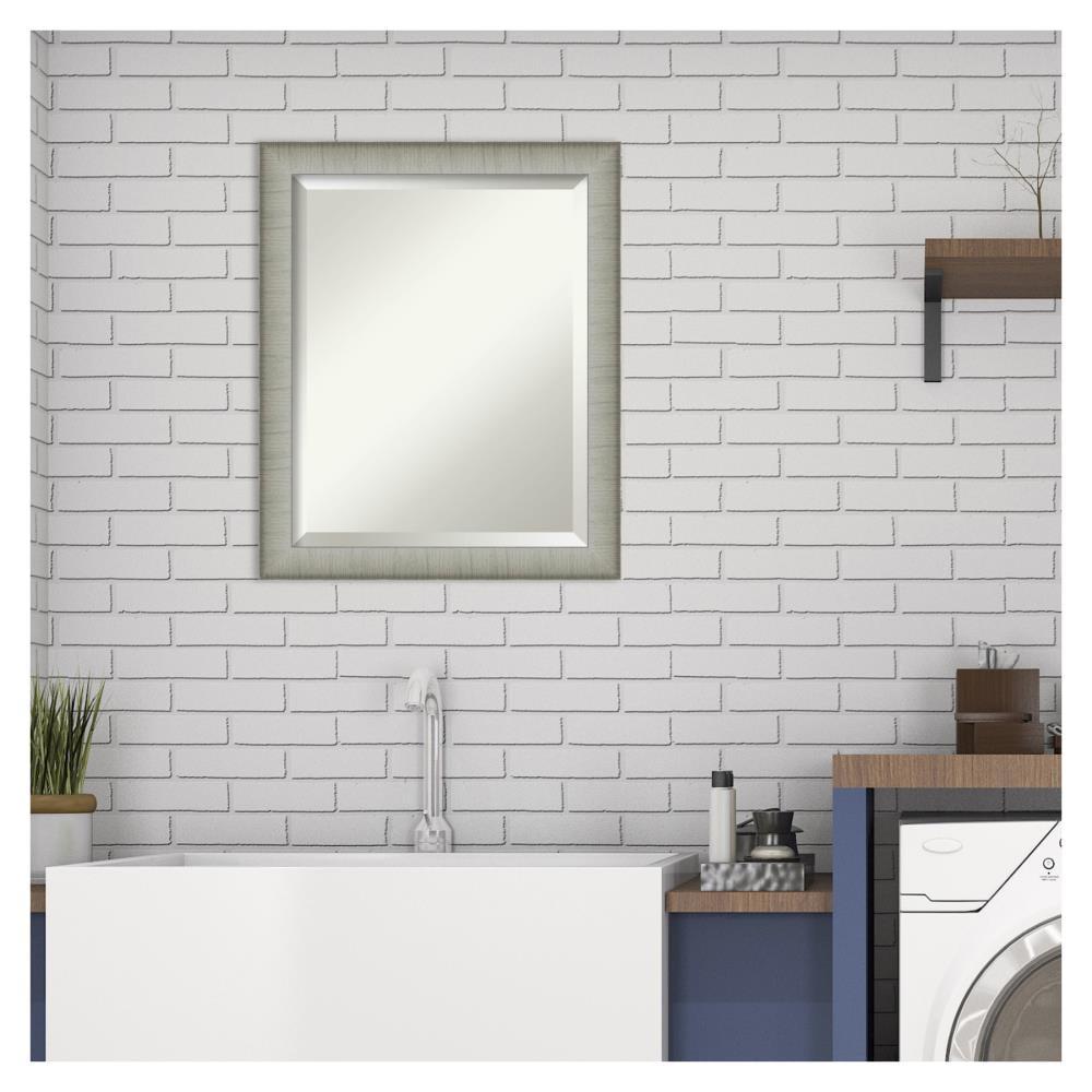 19" x 23" Elegant Brushed Framed Bathroom Vanity Wall Mirror Pewter - Amanti Art: Modern Rectangular Polystyrene, No Assembly Required
