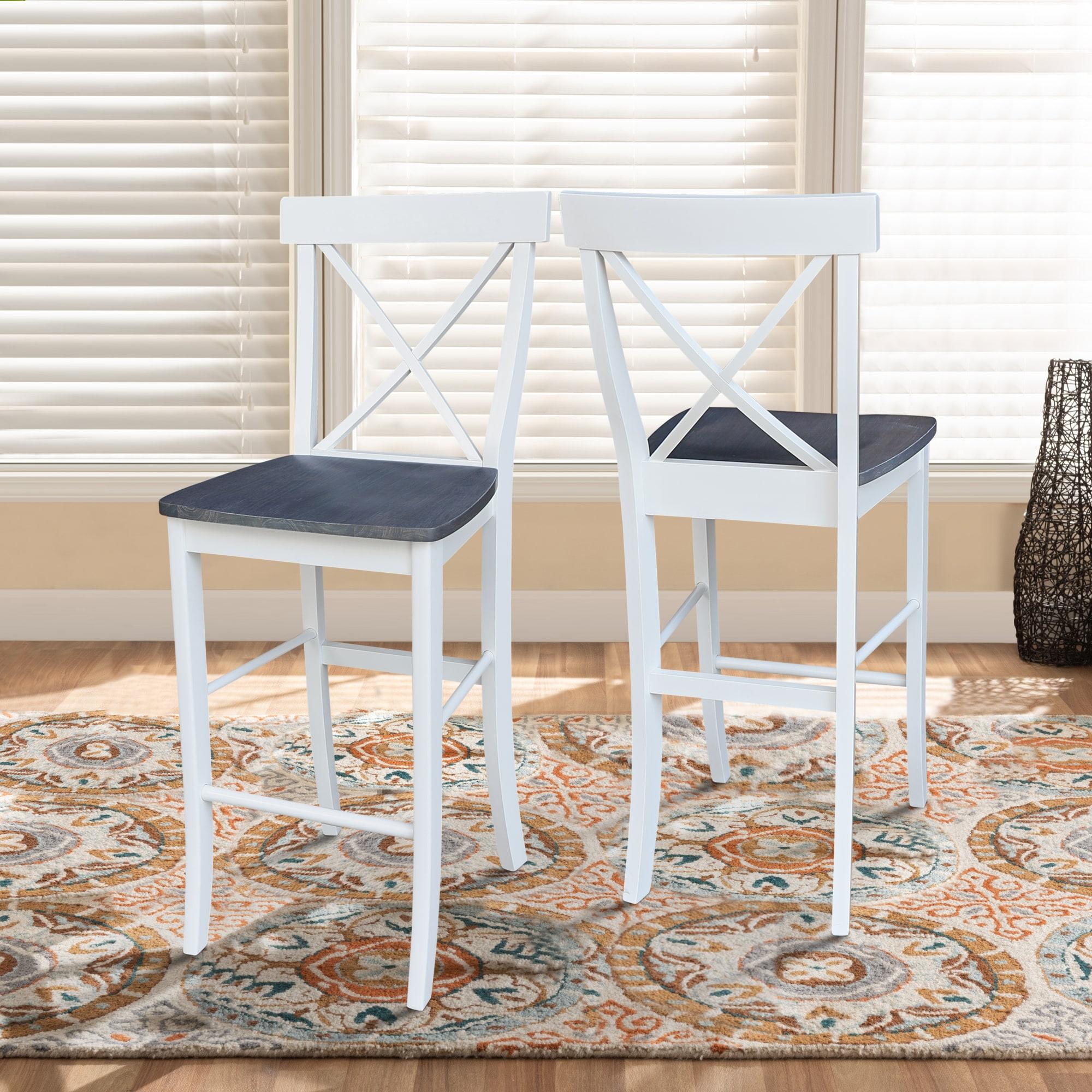 30" X Back Barstool White - International Concepts: Solid Wood, Traditional Design, Square Seat