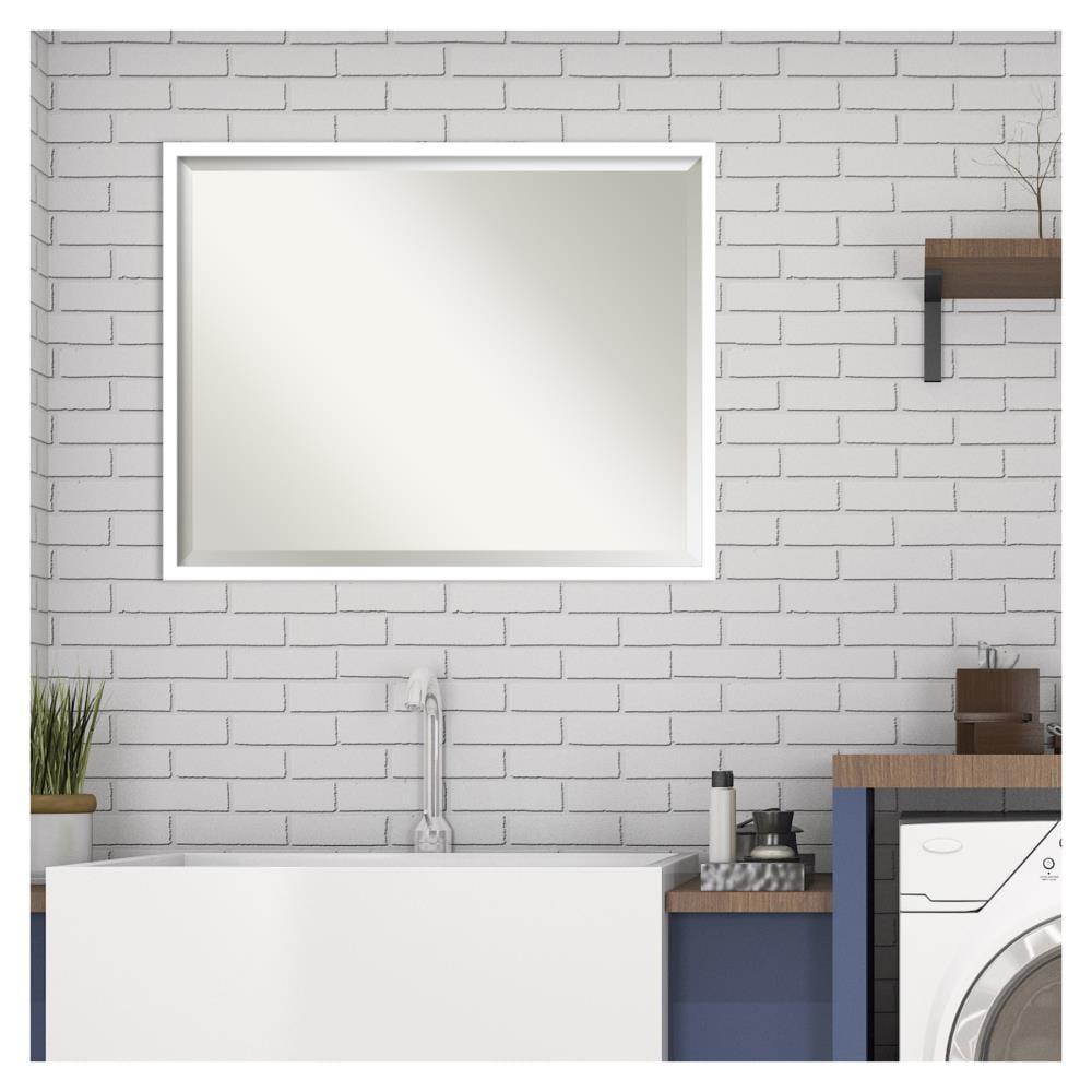 Amanti Art Beveled Wood Bathroom Wall Mirror - Svelte Frame Svelte White Outer Size: 29 x 23 in White