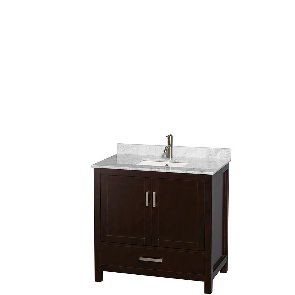 Wyndham Collection Sheffield 36" Freestanding Single Bathroom Vanity with Marble Top