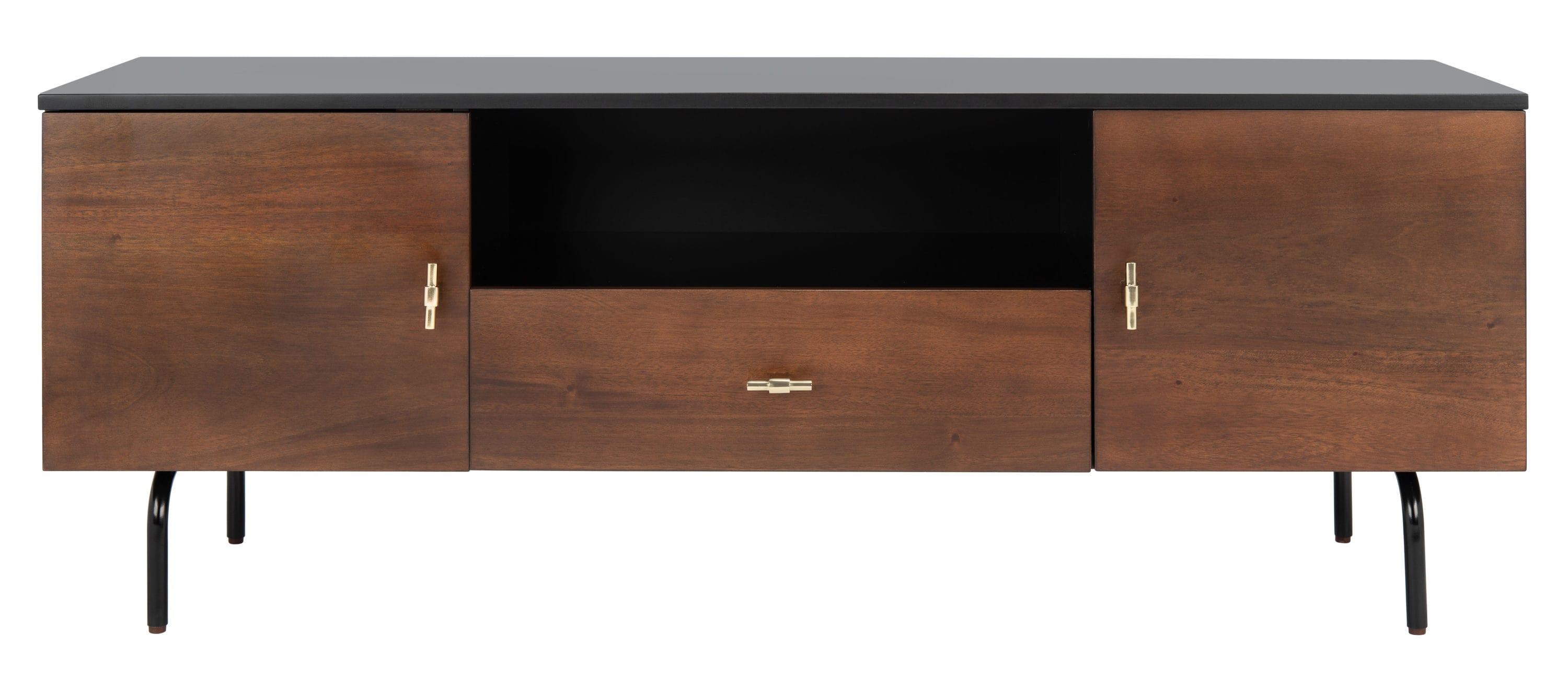 SAFAVIEH Genevieve Modern Storage Rectangle TV Stand, Black/Walnut (54 in. W x 15.7 in. D x 19.7 in. H)