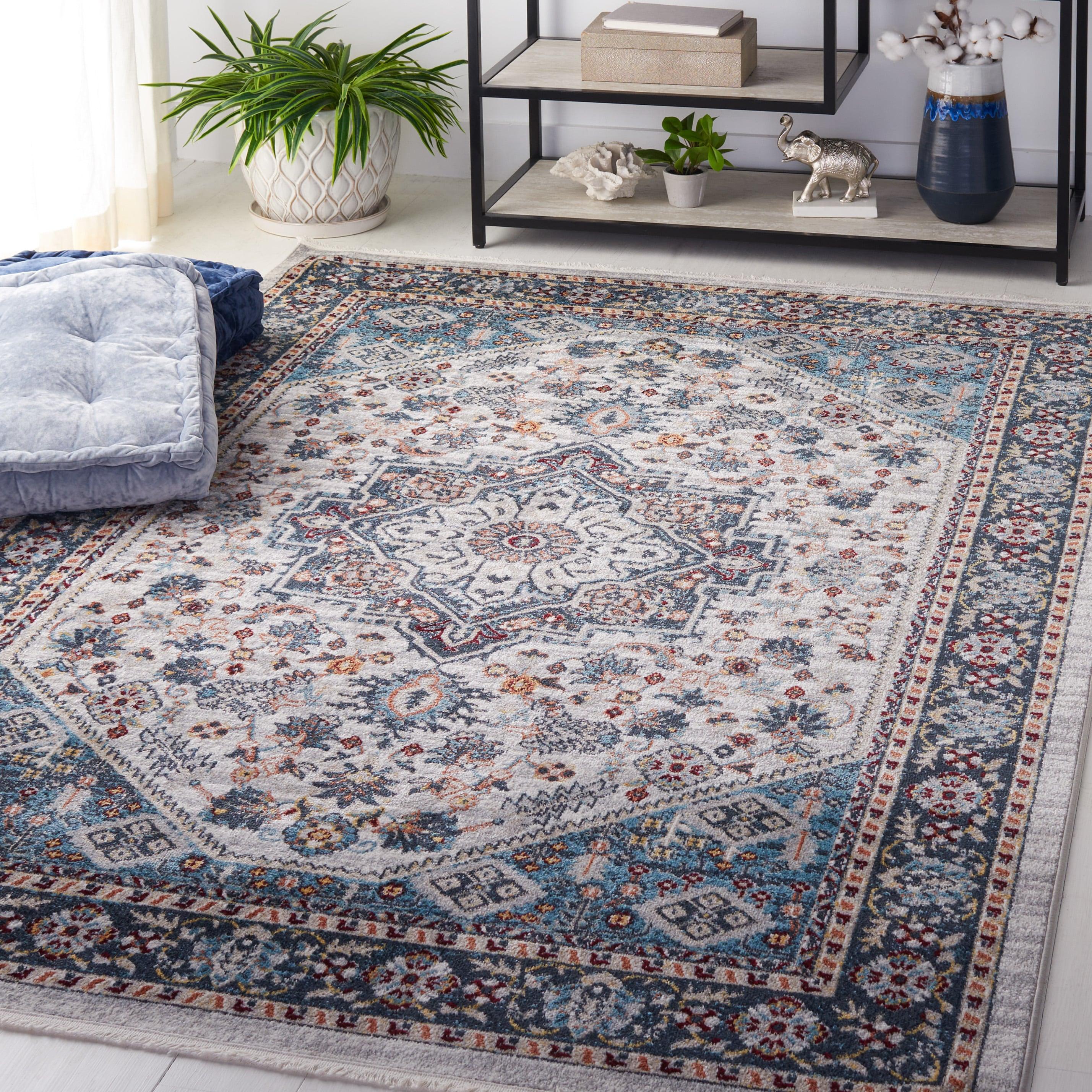 SAFAVIEH Bayside Keila Traditional Machine Washable Area Rug, 5'3" x 7'6", Blue/Grey