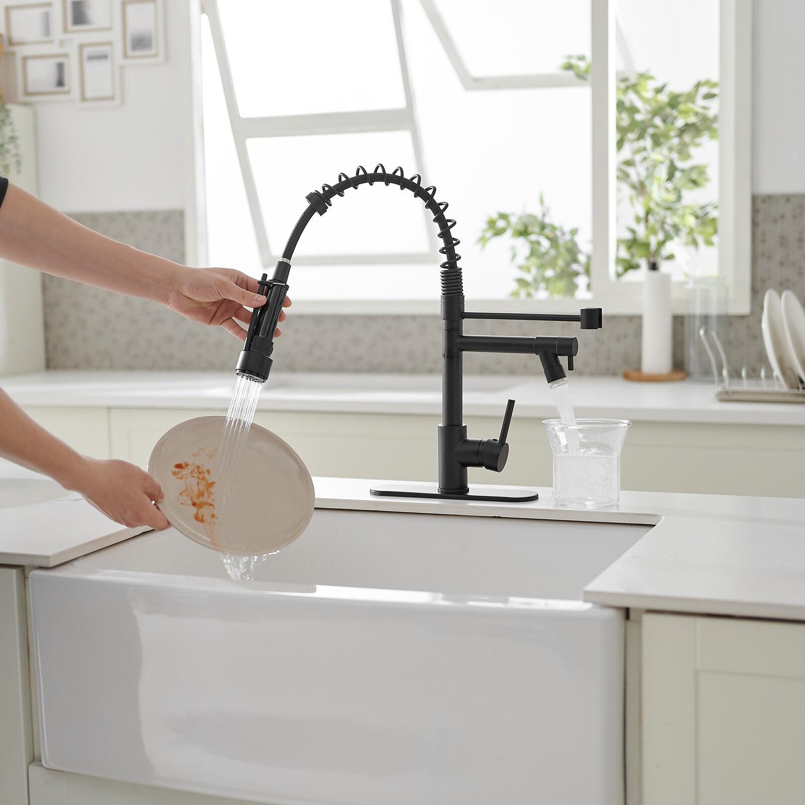 Single Handle Pull-Down Sprayer Kitchen Faucet With LED Light & Deck Plate