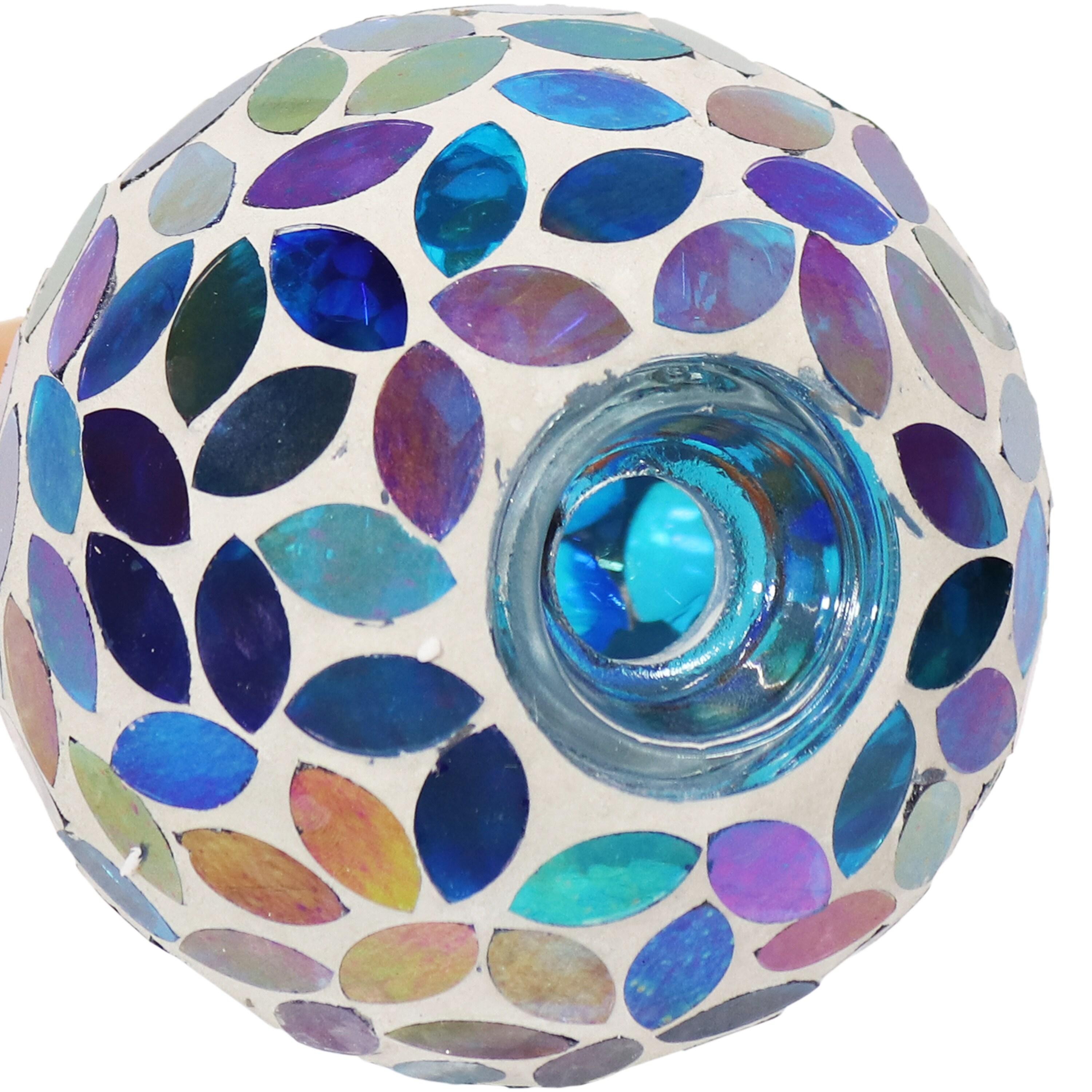 Sunnydaze Outdoor Mosaic Glass Watering Globe with Clay Spike for Planters - 9.5" - Spring Petals