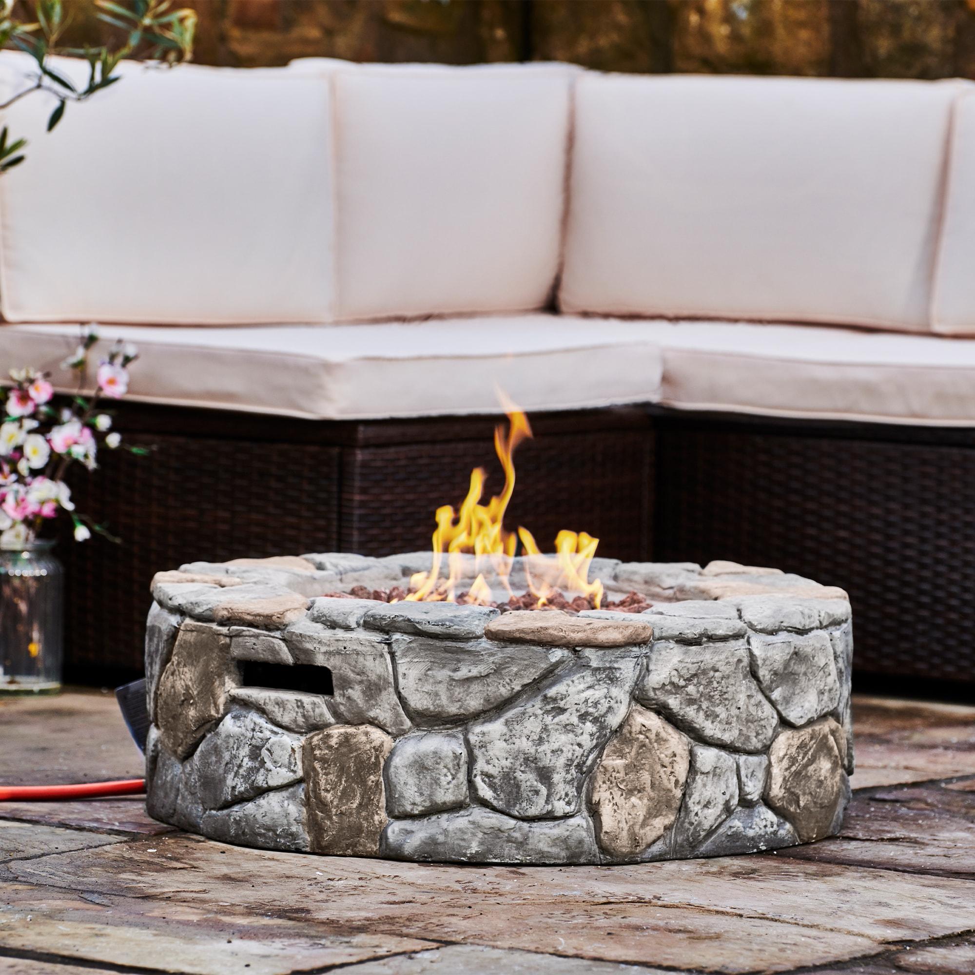 Grayson 28" Outdoor Round Stone Propane Gas Fire Pit - Teamson Home