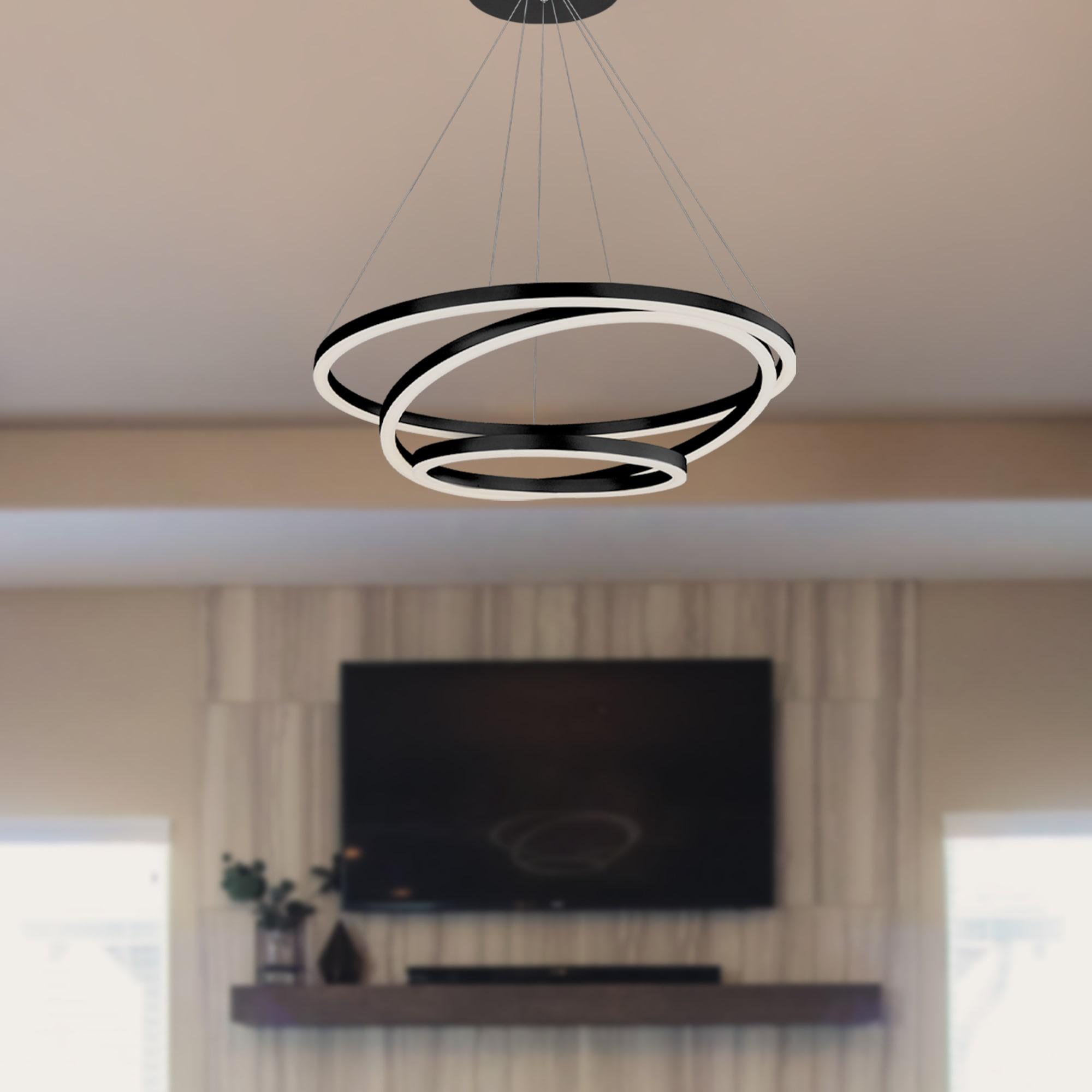 VONN Lighting Tania Trio 32-in Integrated LED Ring Pendant Height Adjustable ETL Certified Circular Chandelier
