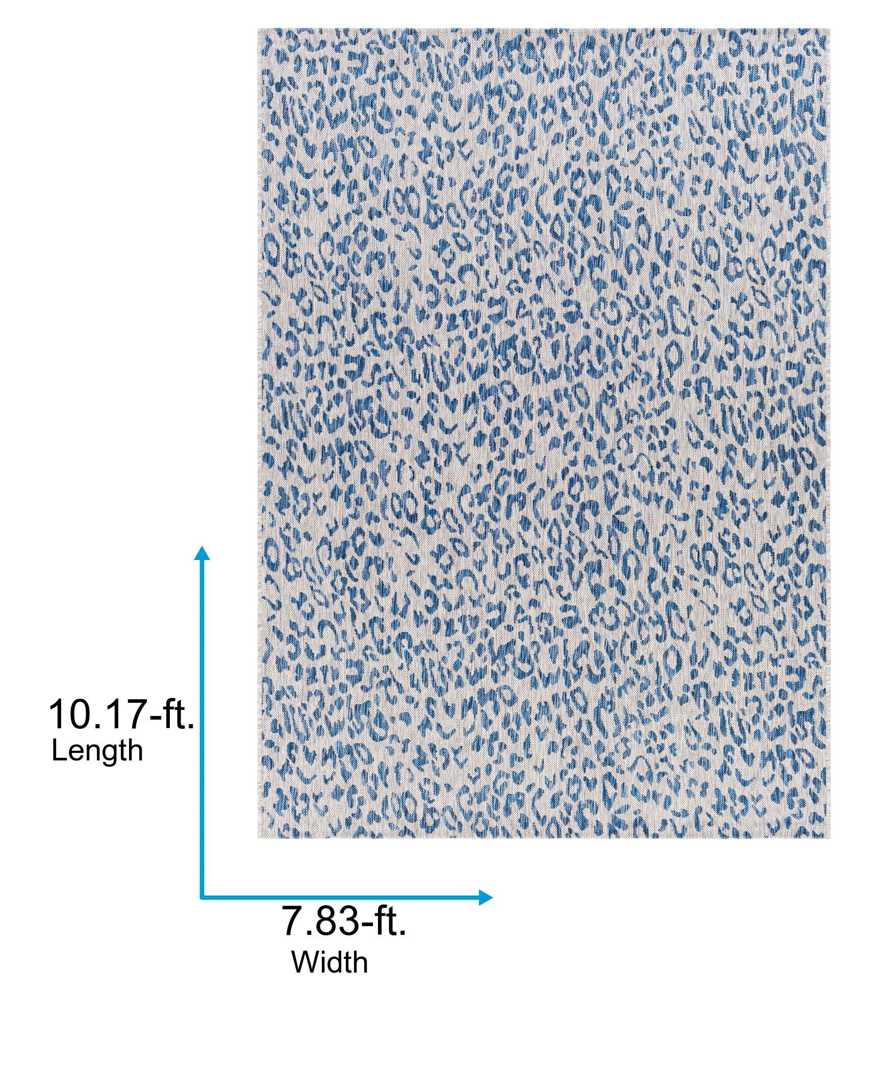 Bright Blue and White Synthetic Rectangular Animal Print Rug