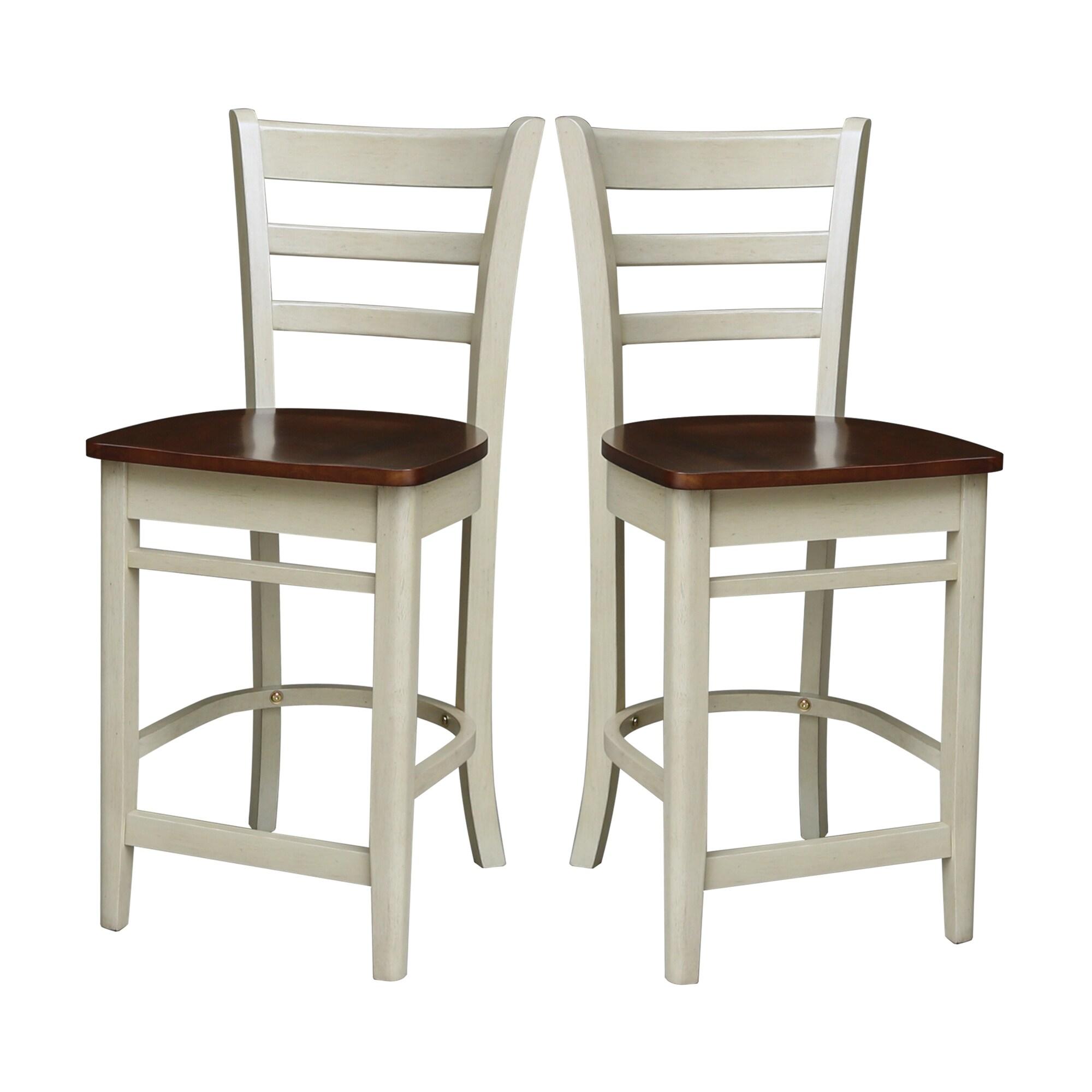 International Concepts 24" Emily Counter Height Barstool Antiqued Almond/Espresso: Hardwood Frame, Ladder-Back Design