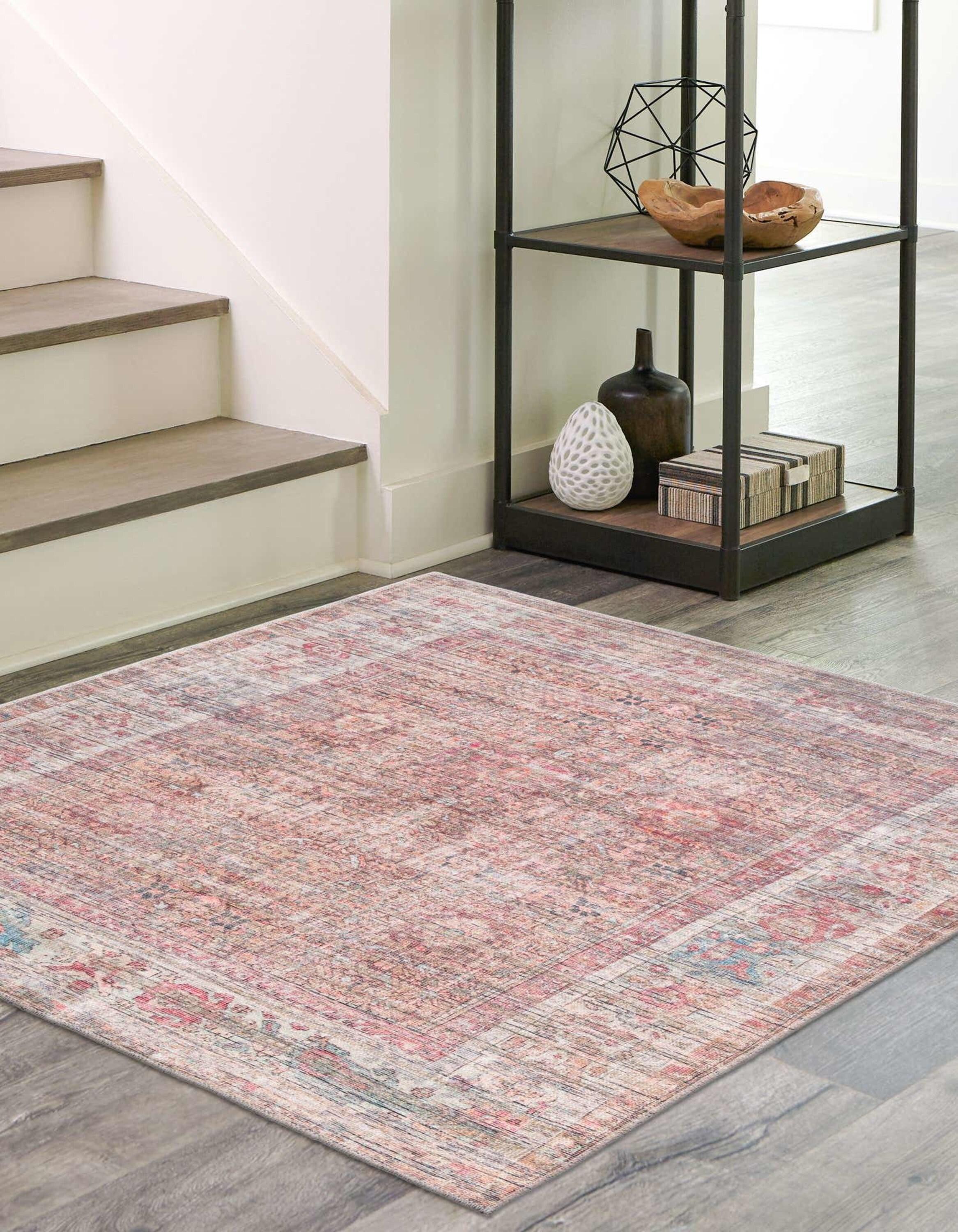 Unique Loom 5' 3 x 5' 3 Nostalgia Euphoria Machine Washable Rust Red and Brown Area Rug